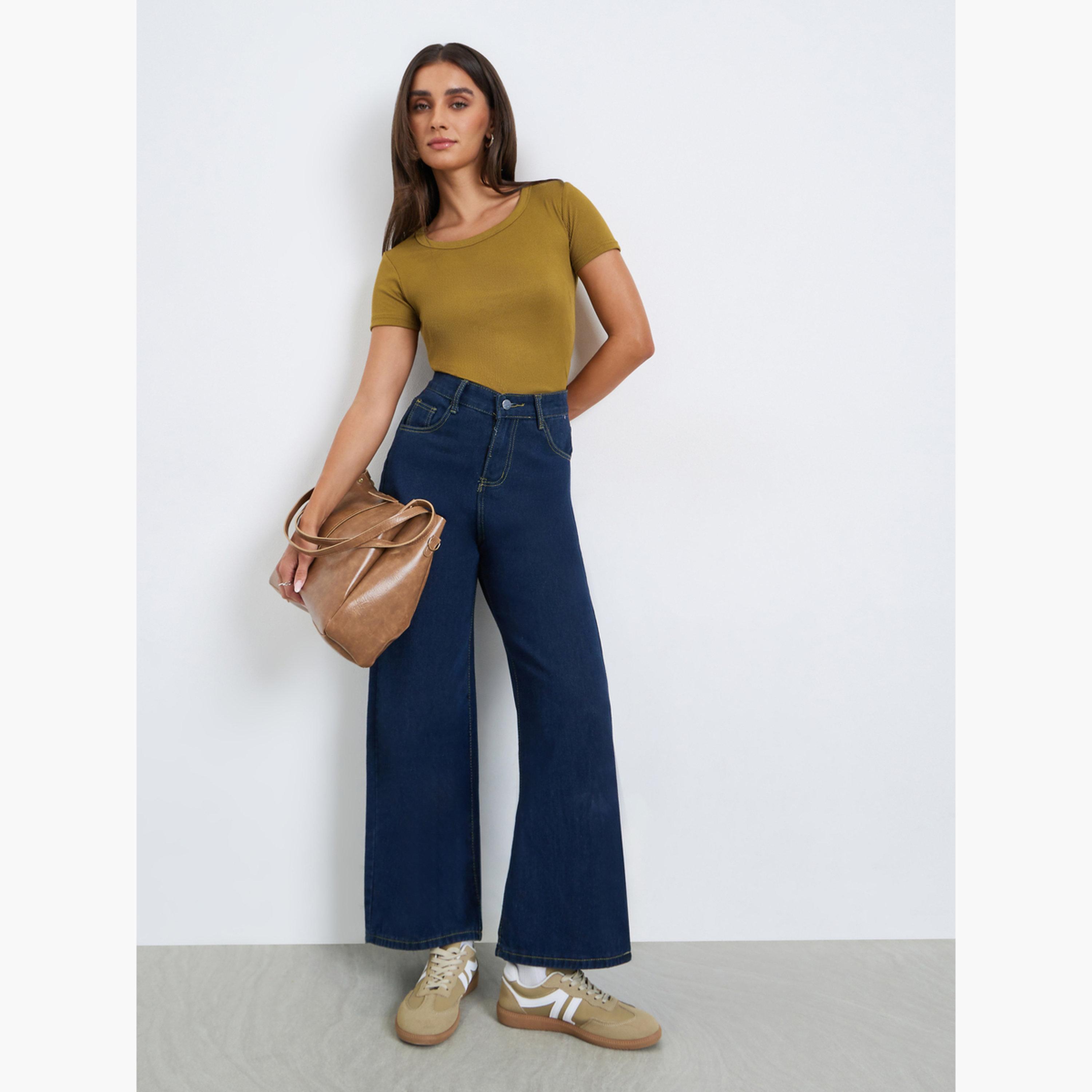 Styli Women Olive Ribbed Knit Short Sleeve Top-women-clothing-tshirts-image-2