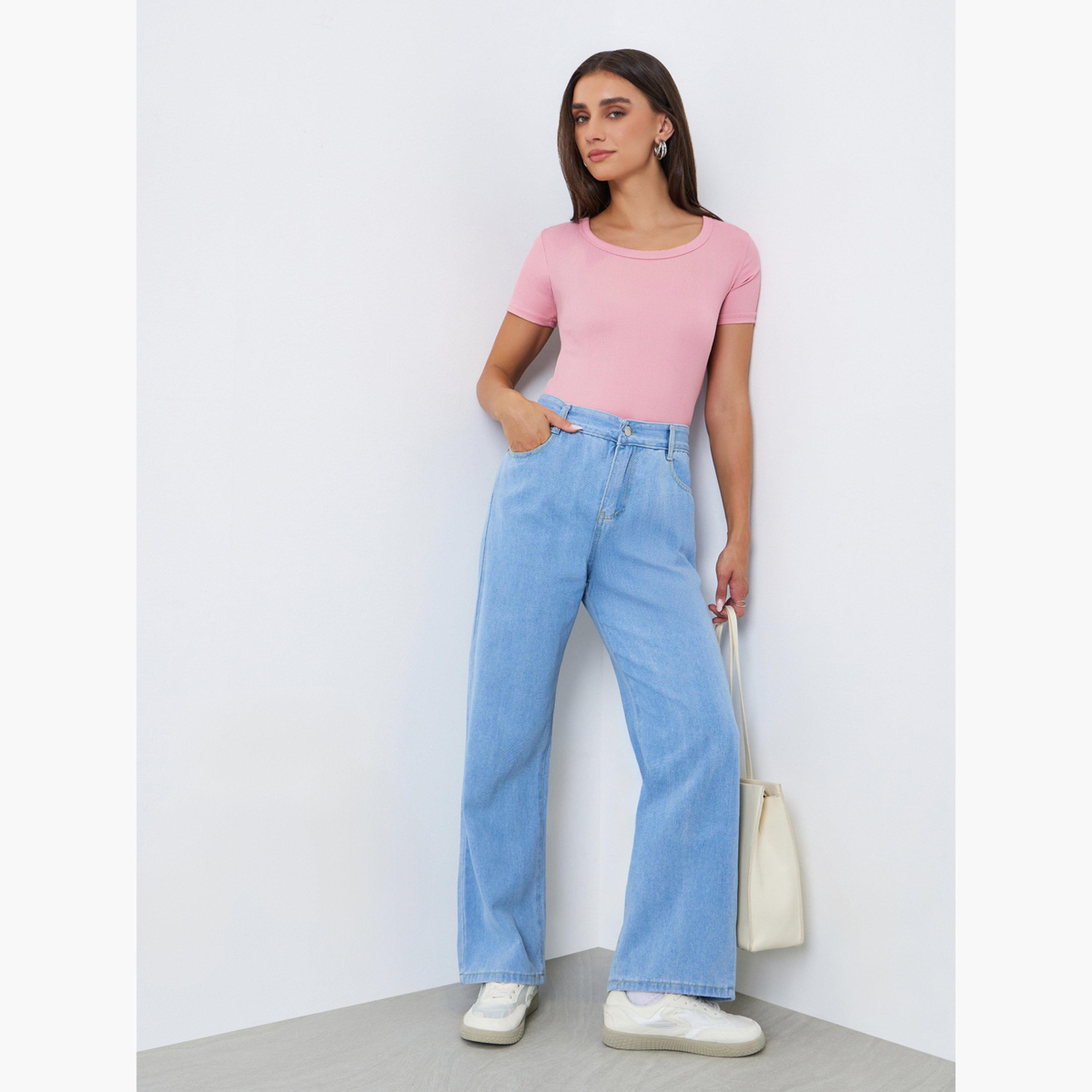 بلوزة محبوكة مضلعة بأكمام قصيرة-women-clothing-tshirts-image-2