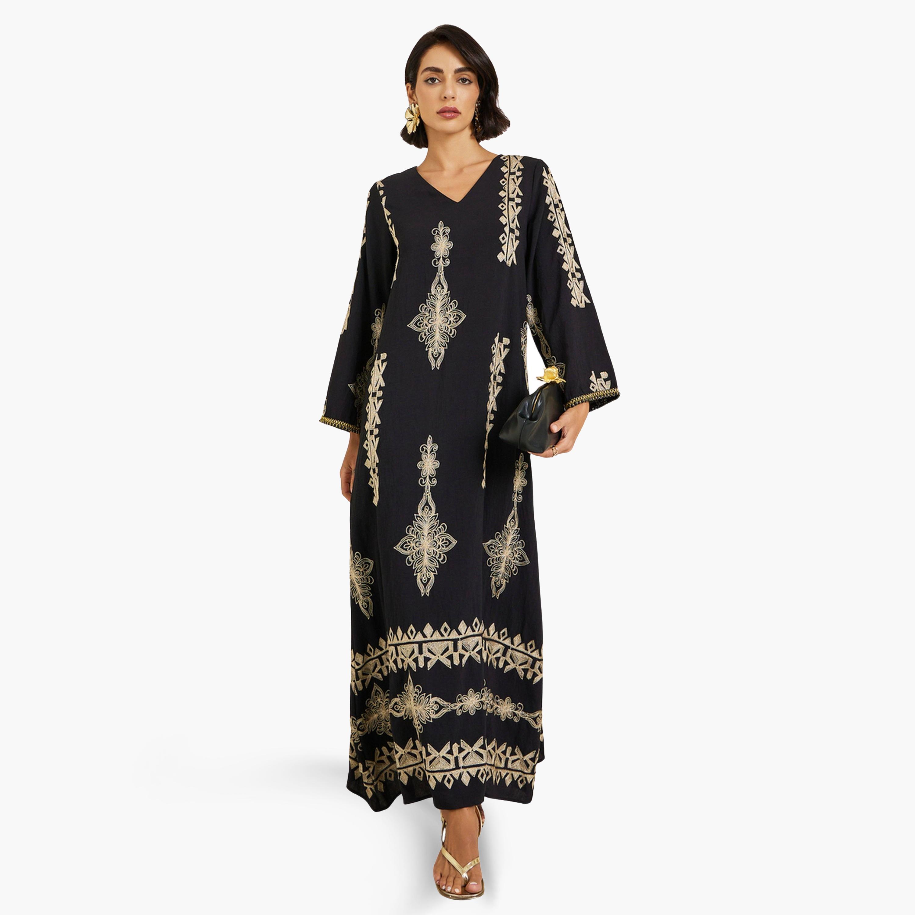 جلابية مطرزة بحافة واسعة-women-arabicclothing-jalabiyas-image-1