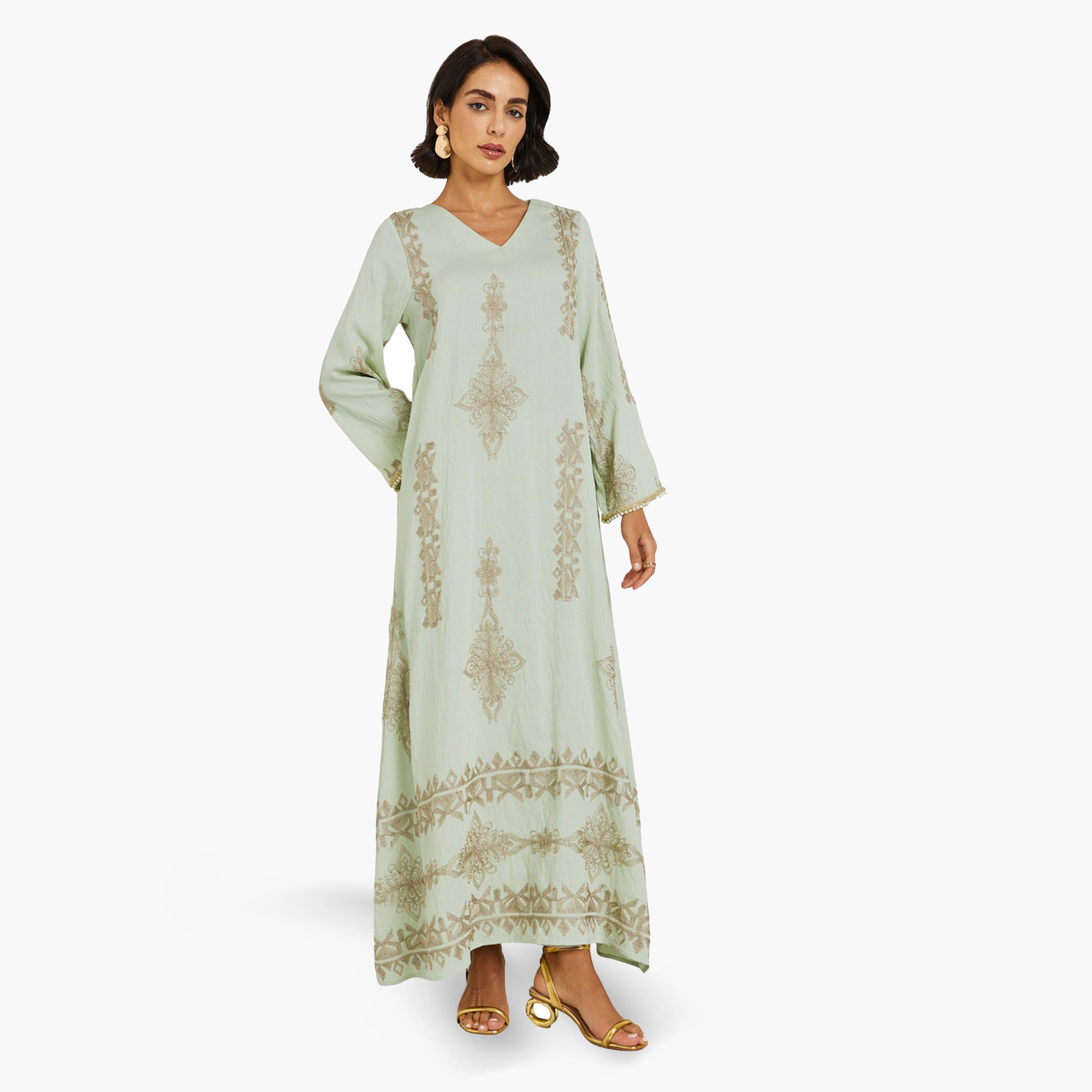 جلابية مطرزة بحافة واسعة-women-arabicclothing-jalabiyas-image-1