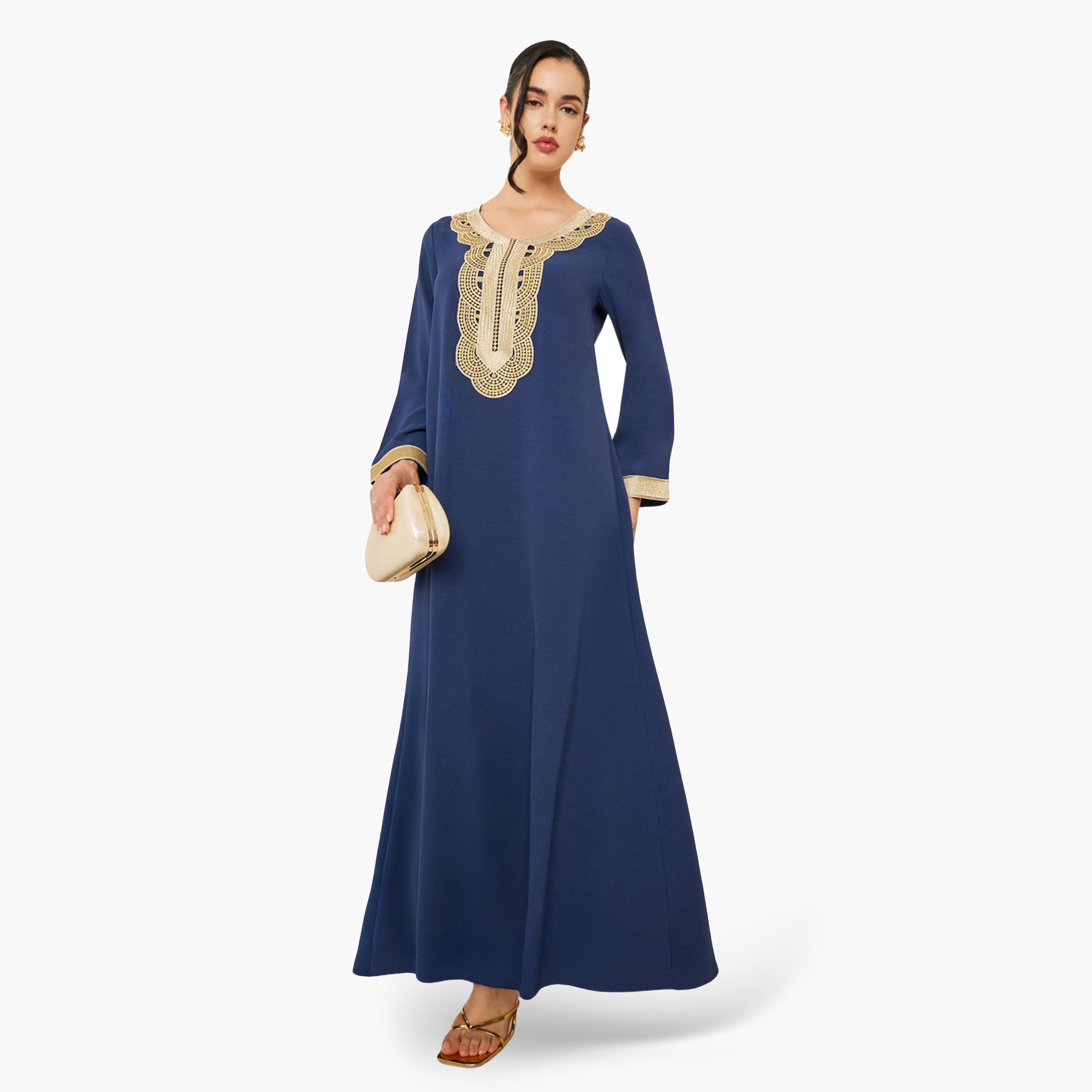جلابية بتطريز ذهبي-women-arabicclothing-jalabiyas-image-1