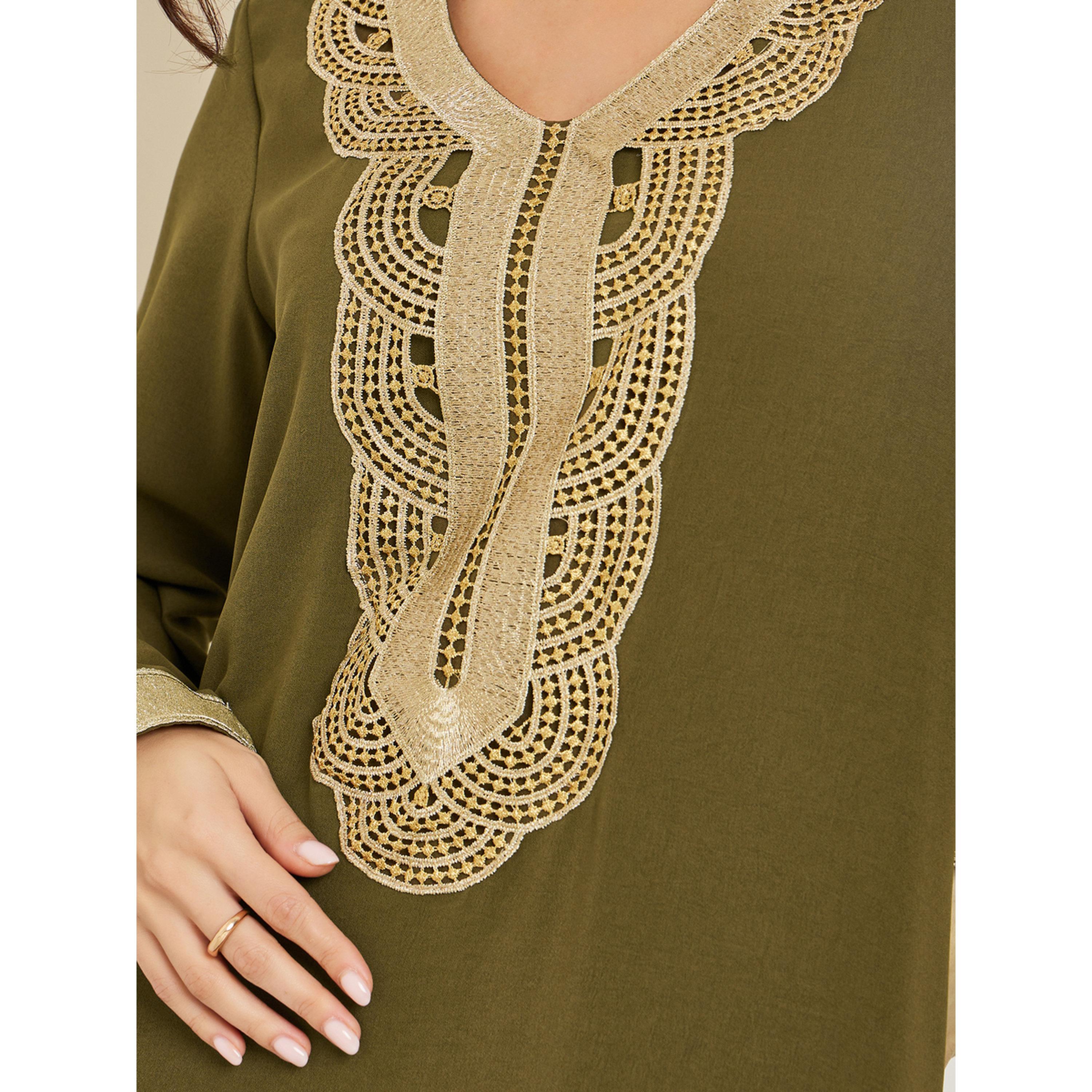 جلابية زيتية مطرزة بحافة واسعة-women-arabicclothing-jalabiyas-image-4