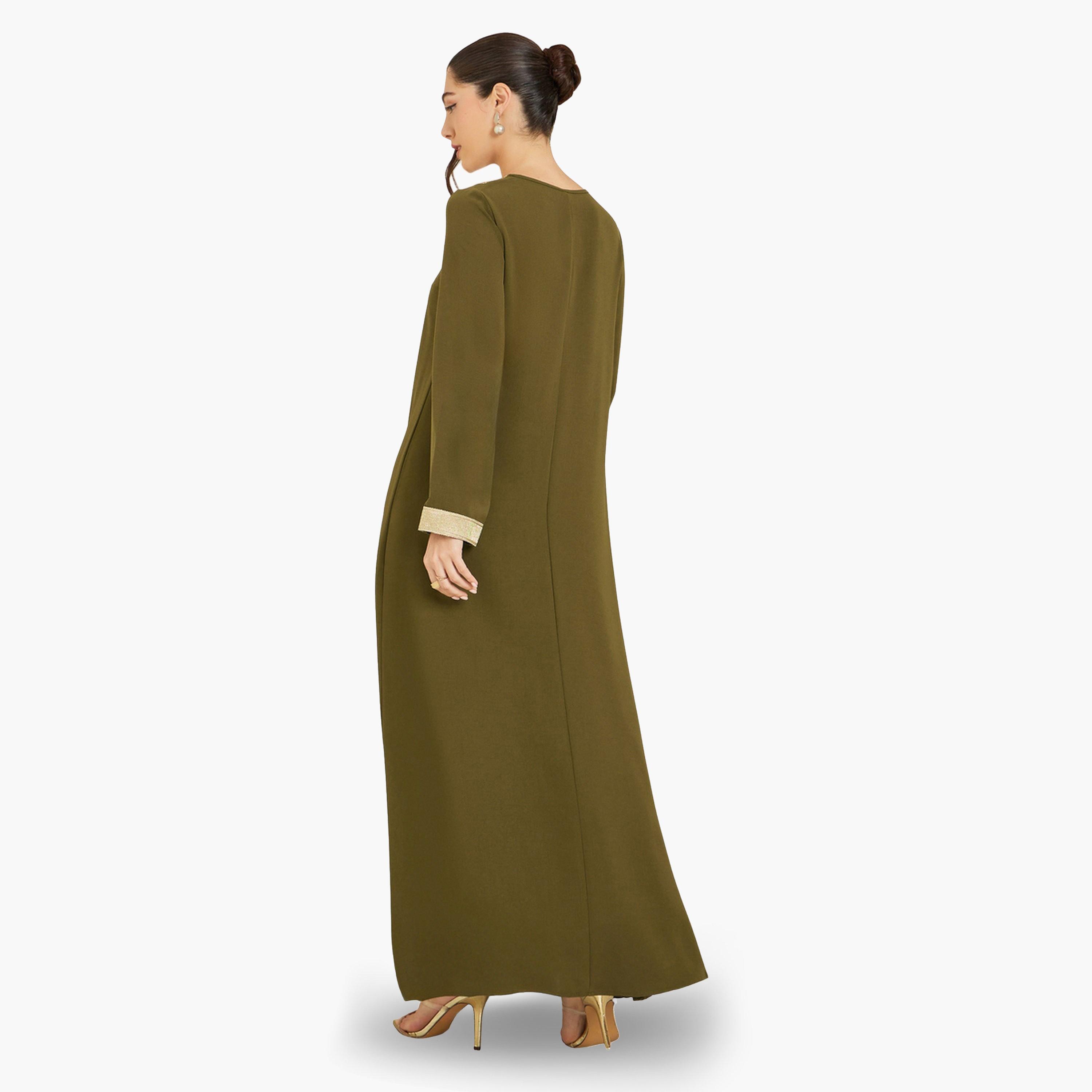 جلابية زيتية مطرزة بحافة واسعة-women-arabicclothing-jalabiyas-image-5