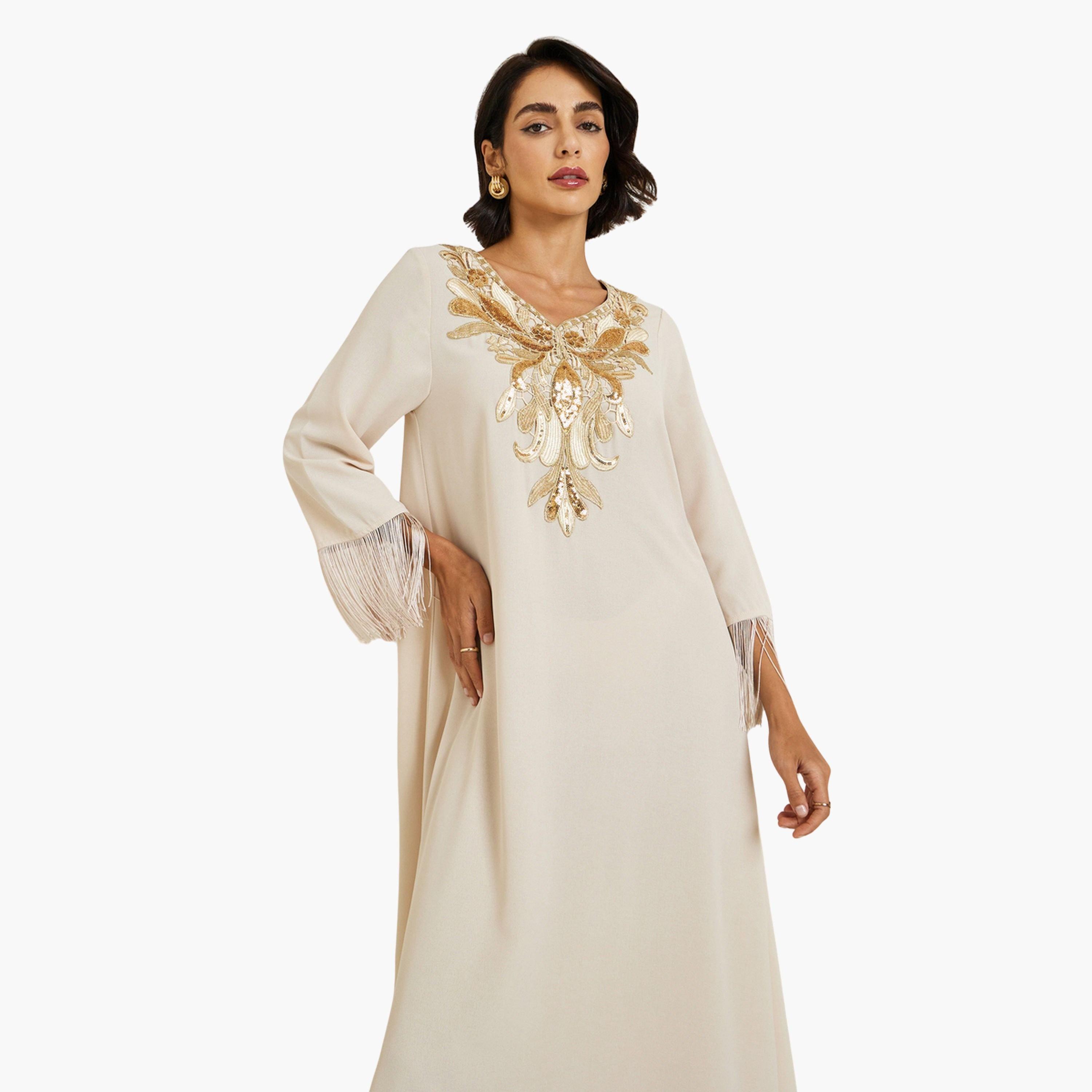 جلابية منمقة بالترتر وتفاصيل مرقعة-women-arabicclothing-jalabiyas-image-2