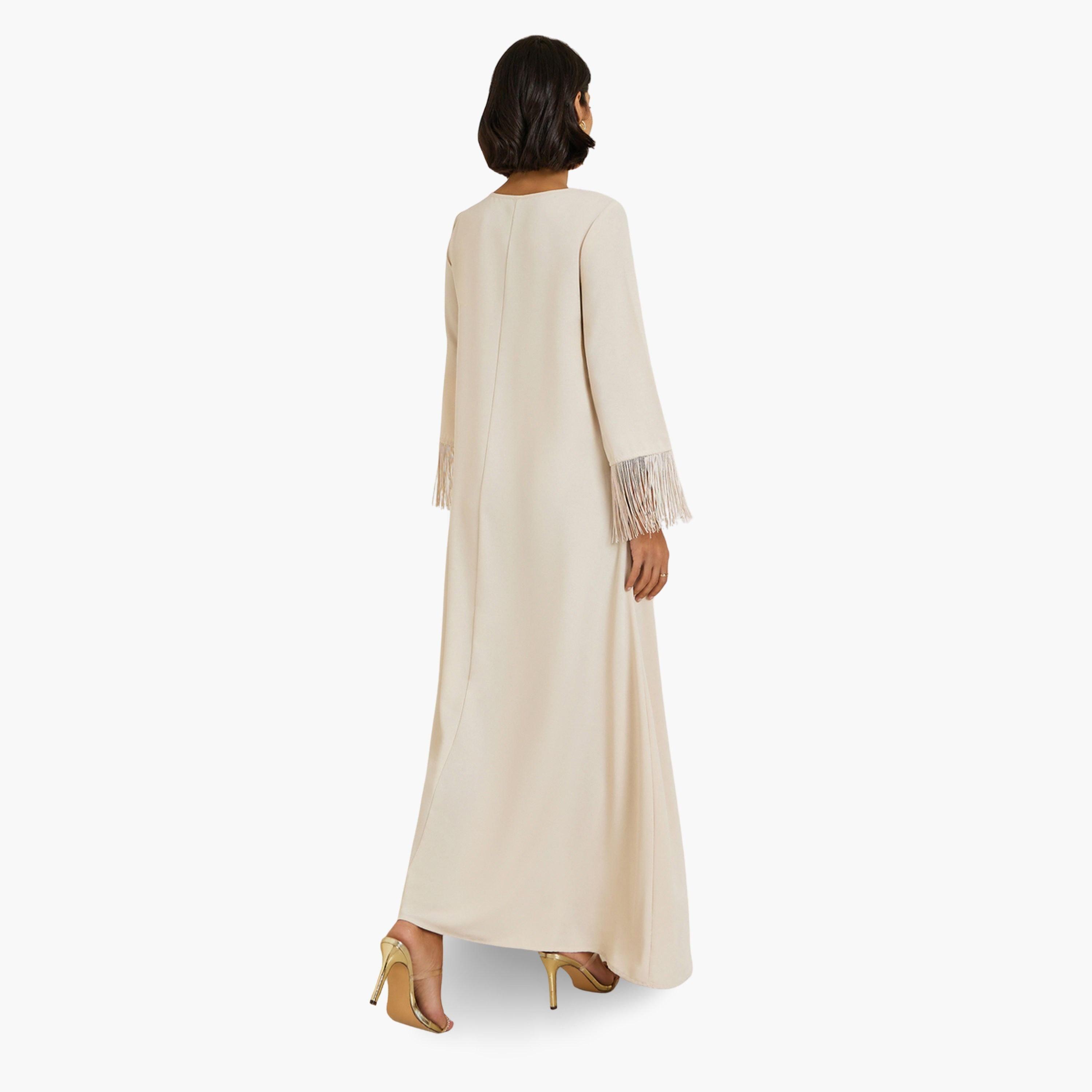 Styli Women Sequined Patch V Neck Jalabiya-women-arabicclothing-jalabiyas-image-5