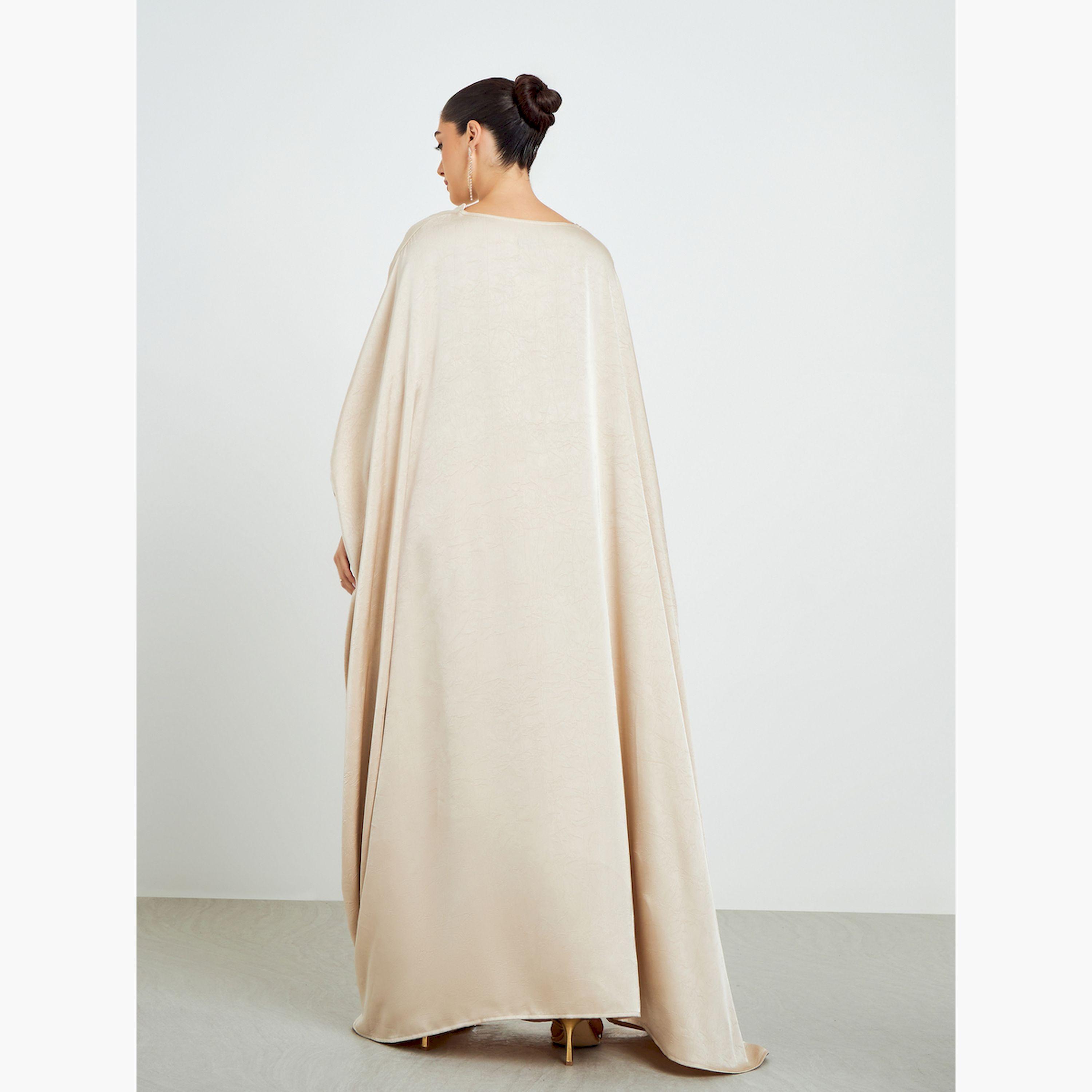 فستان قفطان ساتان بياقة منسدلة-women-arabicclothing-kaftan-image-4