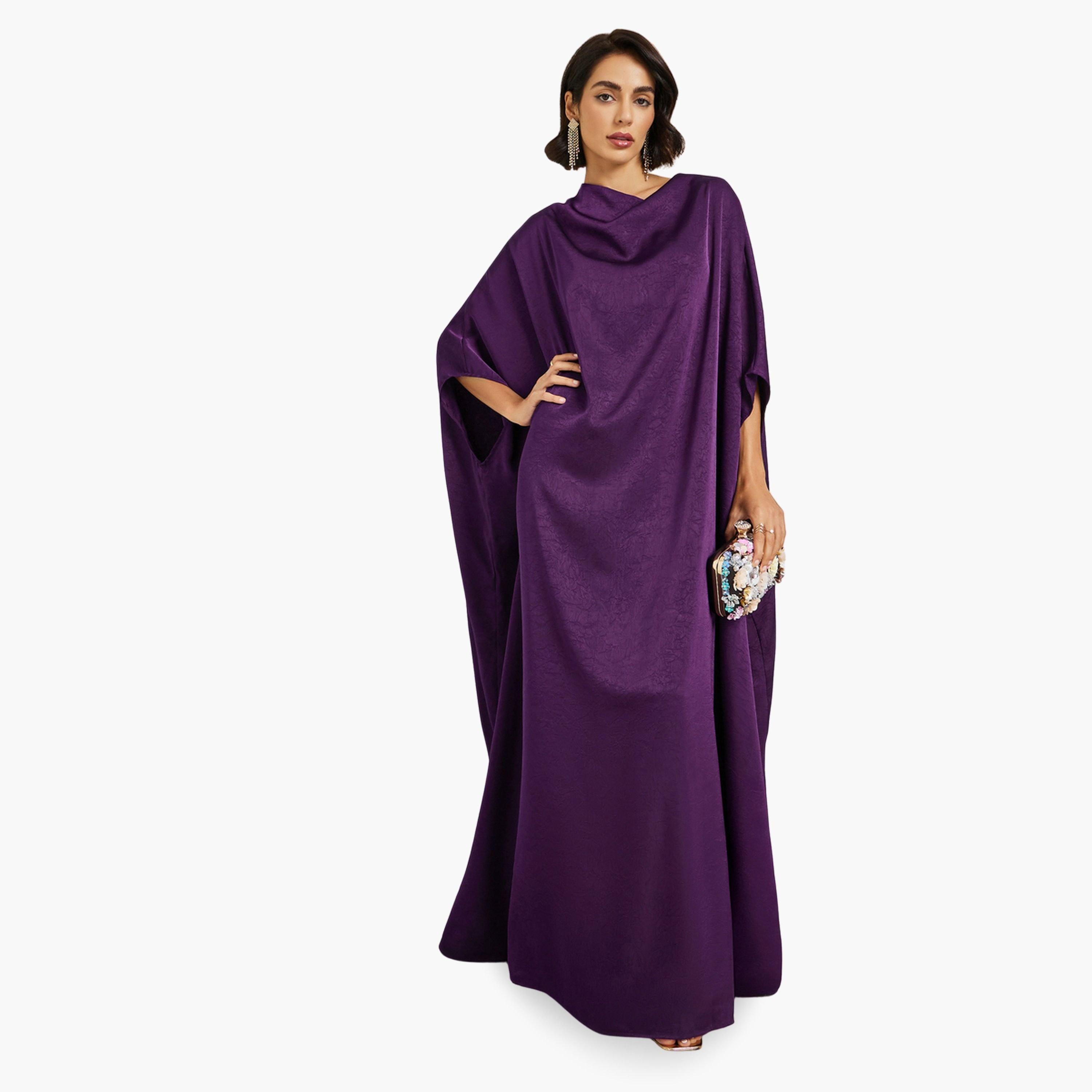 Styli Women Purple Satin Cowl Neck Kaftan-women-arabicclothing-kaftan-image-1