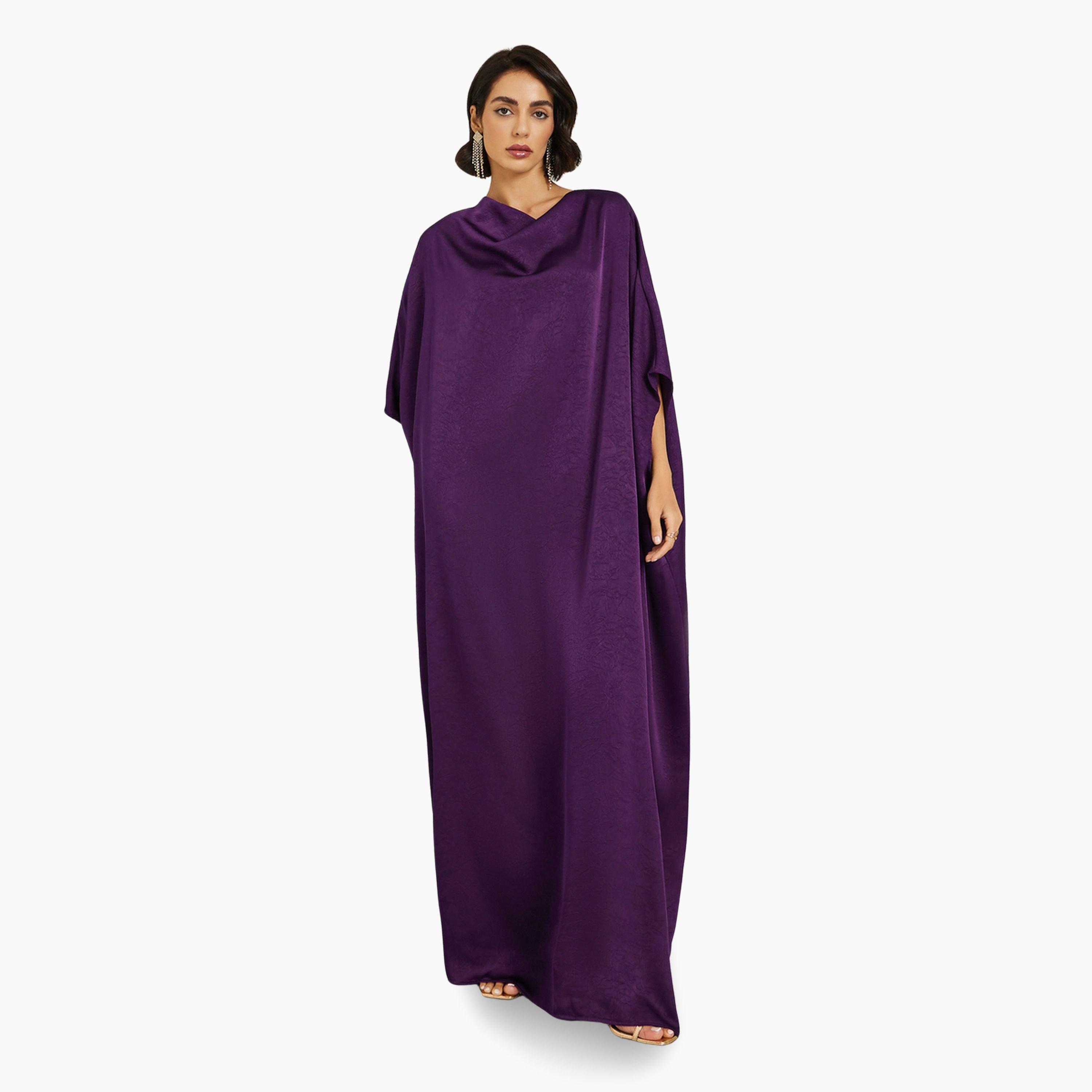 قفطان ساتان بياقة متدلية-women-arabicclothing-kaftan-image-3