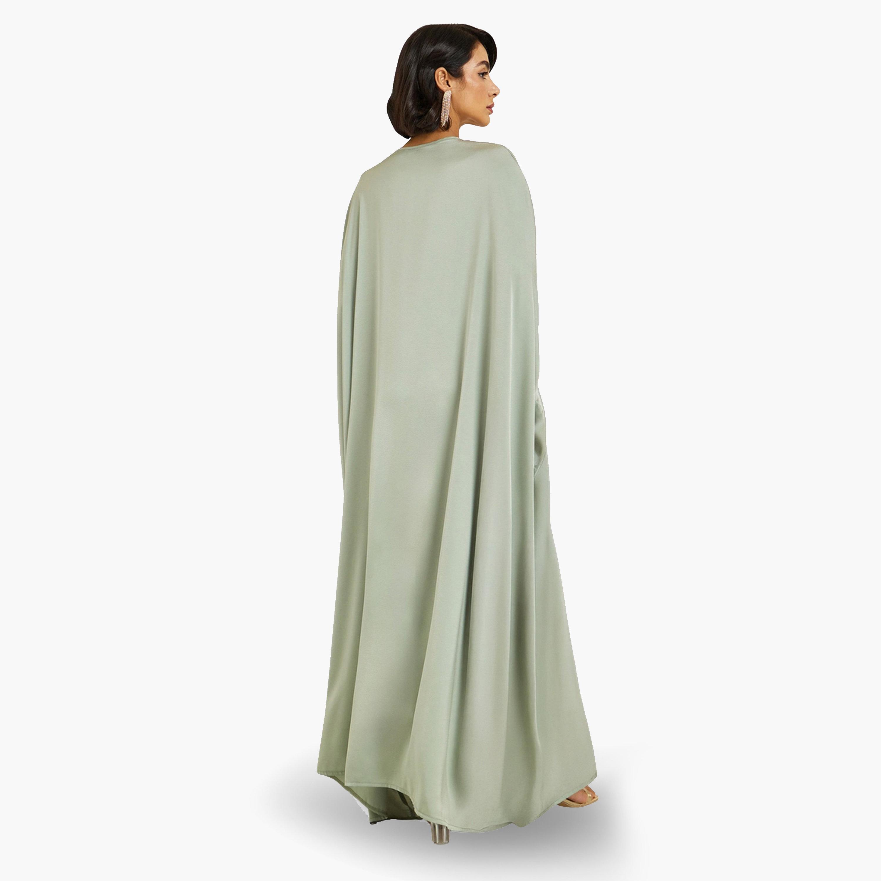 قفطان ساتان مزين لون أخضر-women-arabicclothing-kaftan-image-5