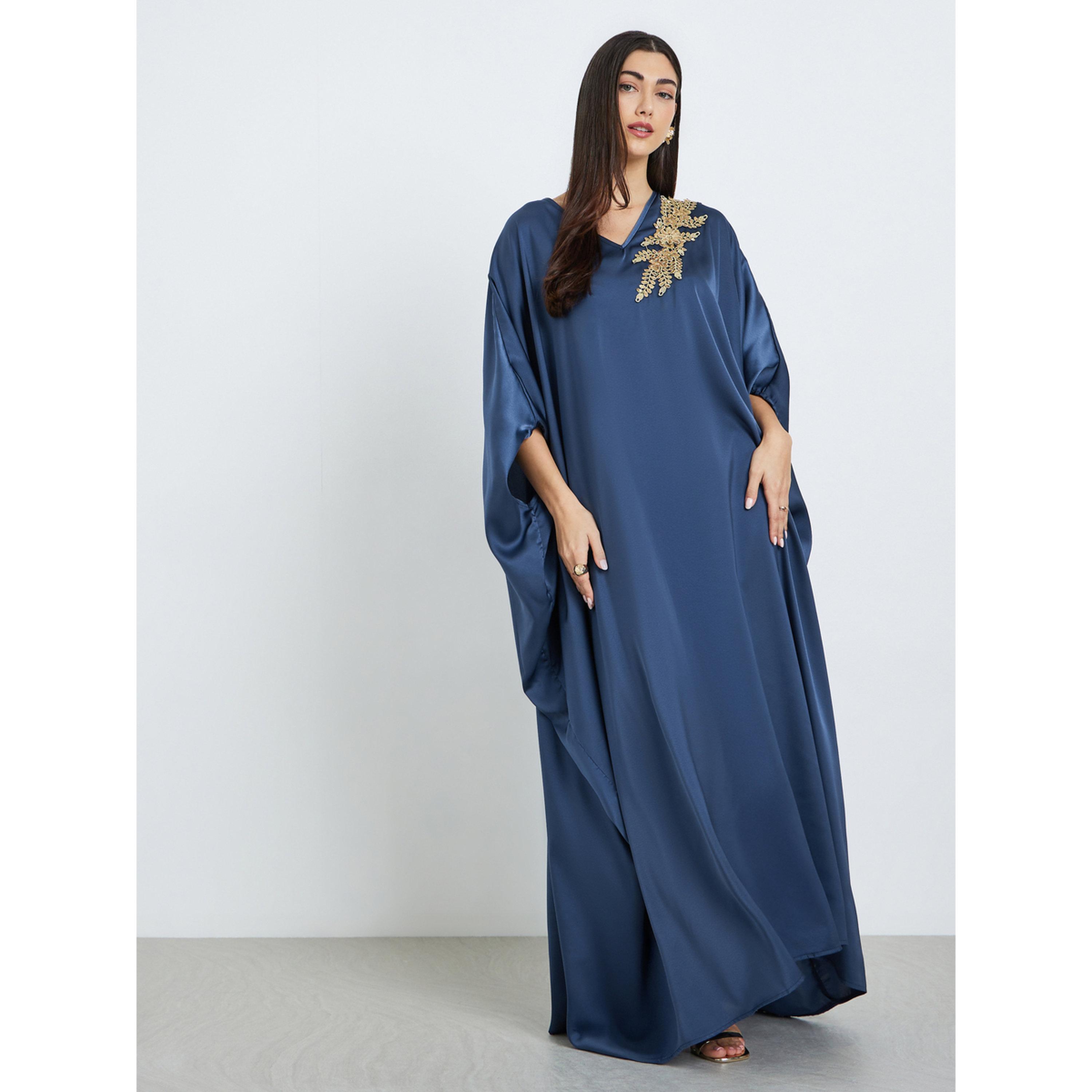 قفطان ساتان بتطريز ذهبي لون كحلي-women-arabicclothing-kaftan-image-1
