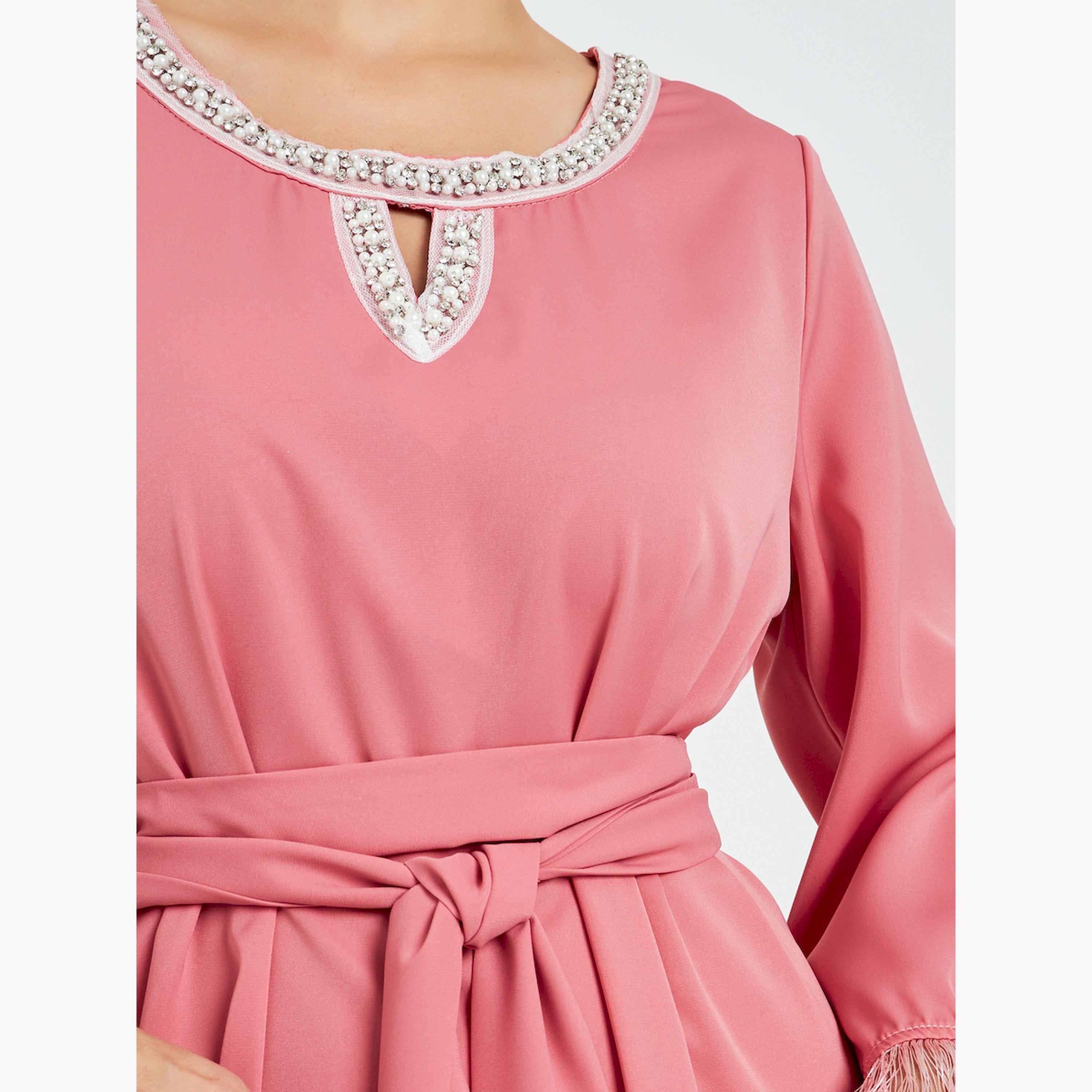 جلابية بحافة واسعة مزينة بشراشيب-women-arabicclothing-jalabiyas-image-6