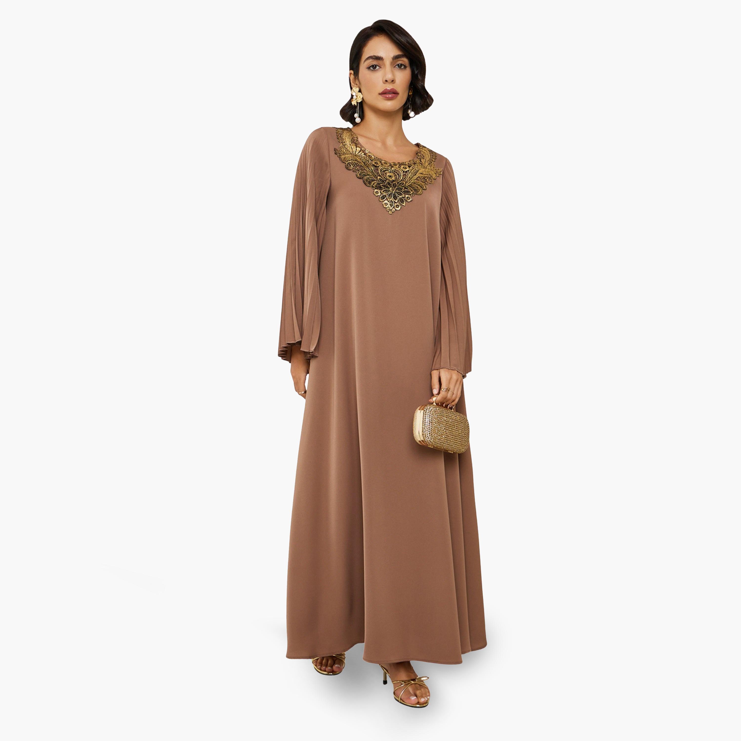 Styli Women Brown Embellished A-Line Jalabiya-women-arabicclothing-jalabiyas-image-1