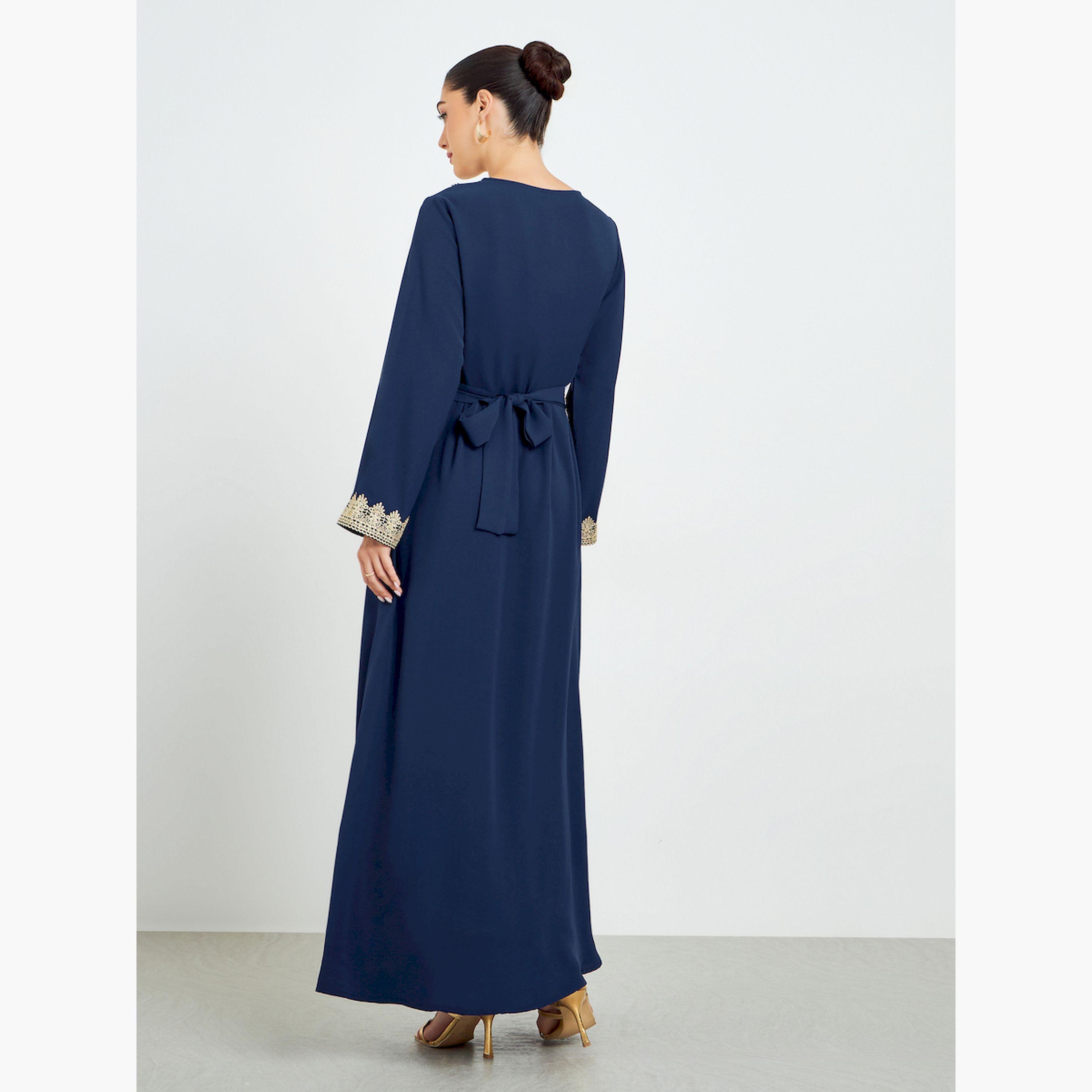 Styli Navy Blue Embroidered A-Line Kaftan-women-arabicclothing-kaftan-image-4
