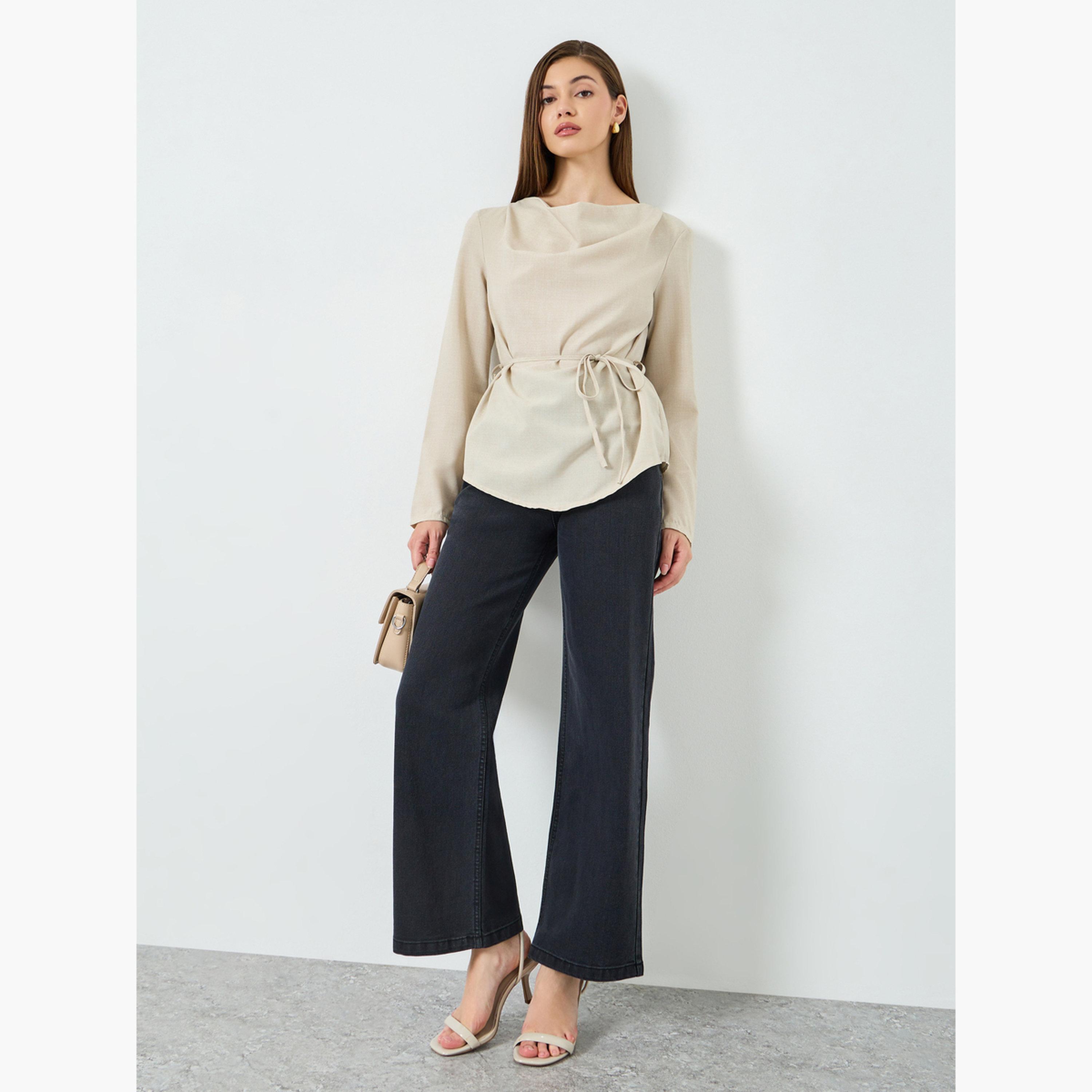بلوزة بياقة منسدلة وأكمام طويلة-women-clothing-shirtsandblouses-blouses-image-2
