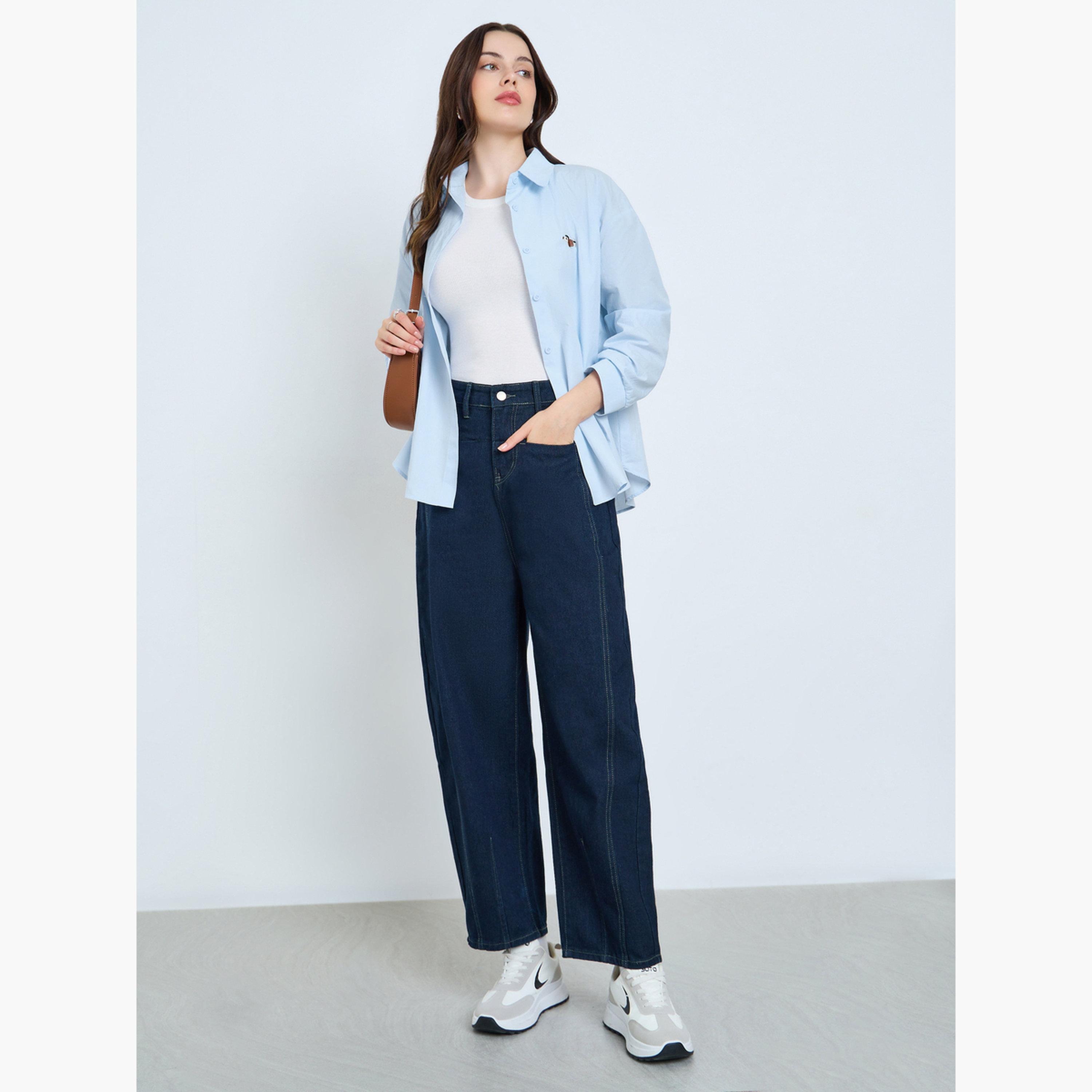 Styli Light Blue Embroidered Long Sleeve Oversized Shirt-women-clothing-shirtsandblouses-shirts-image-2