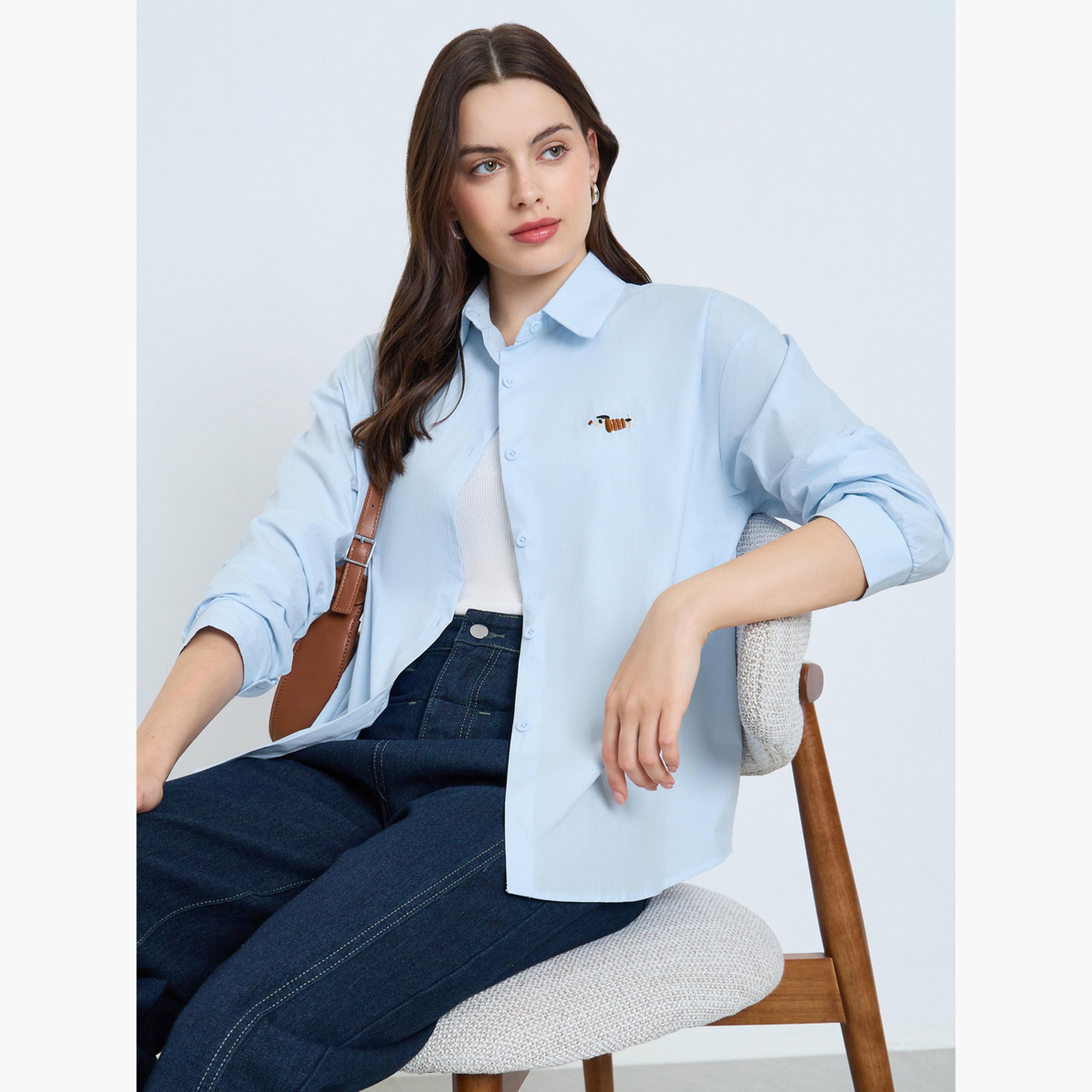 Styli Light Blue Embroidered Long Sleeve Oversized Shirt-women-clothing-shirtsandblouses-shirts-image-3