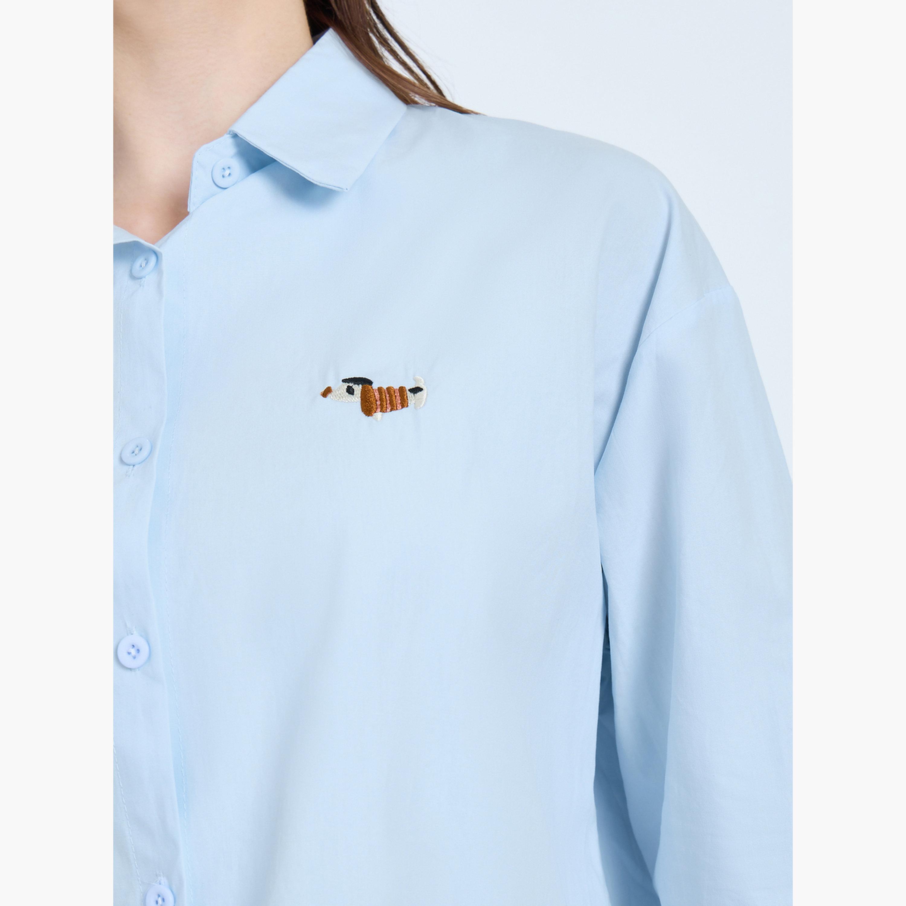 Styli Light Blue Embroidered Long Sleeve Oversized Shirt-women-clothing-shirtsandblouses-shirts-image-4