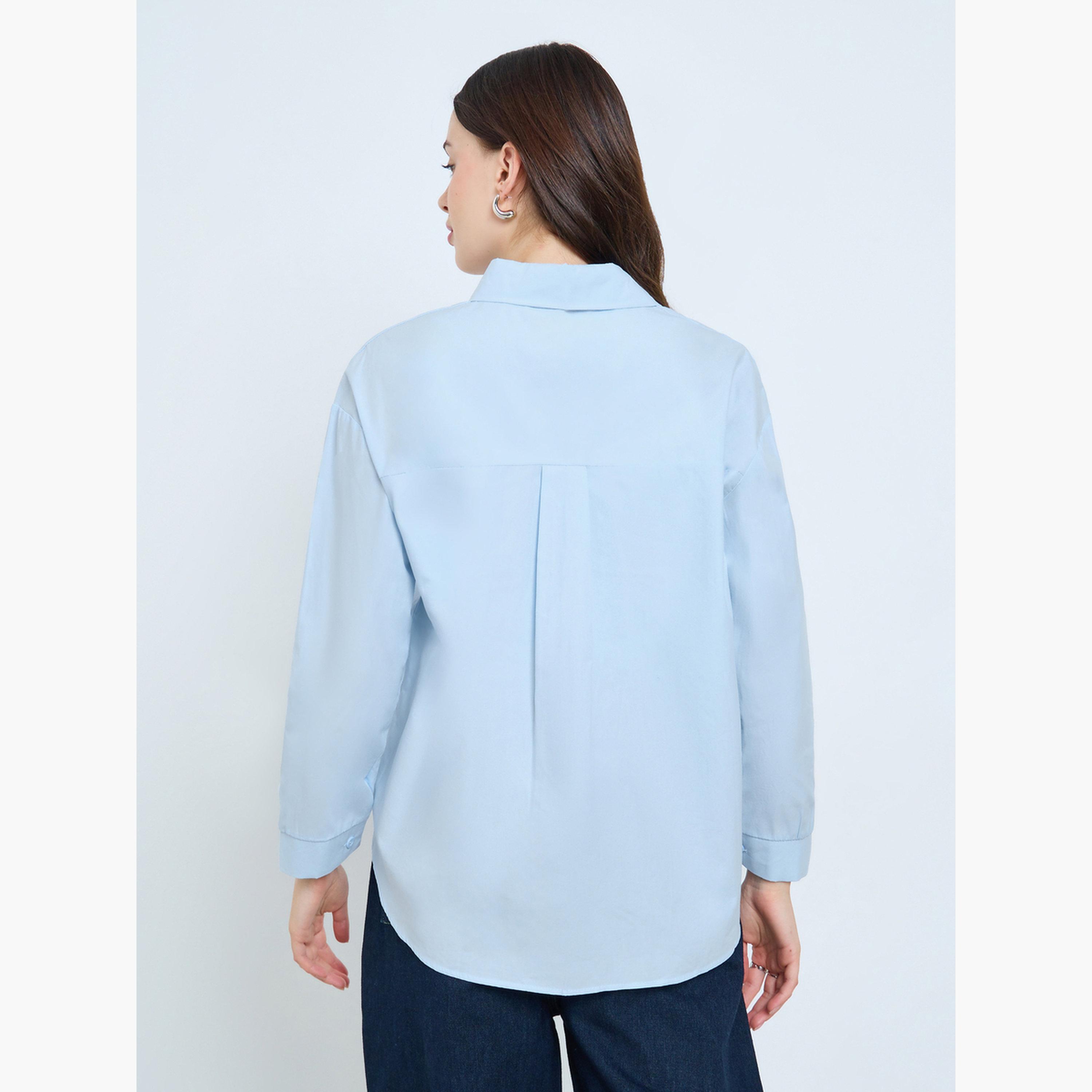 Styli Light Blue Embroidered Long Sleeve Oversized Shirt-women-clothing-shirtsandblouses-shirts-image-5