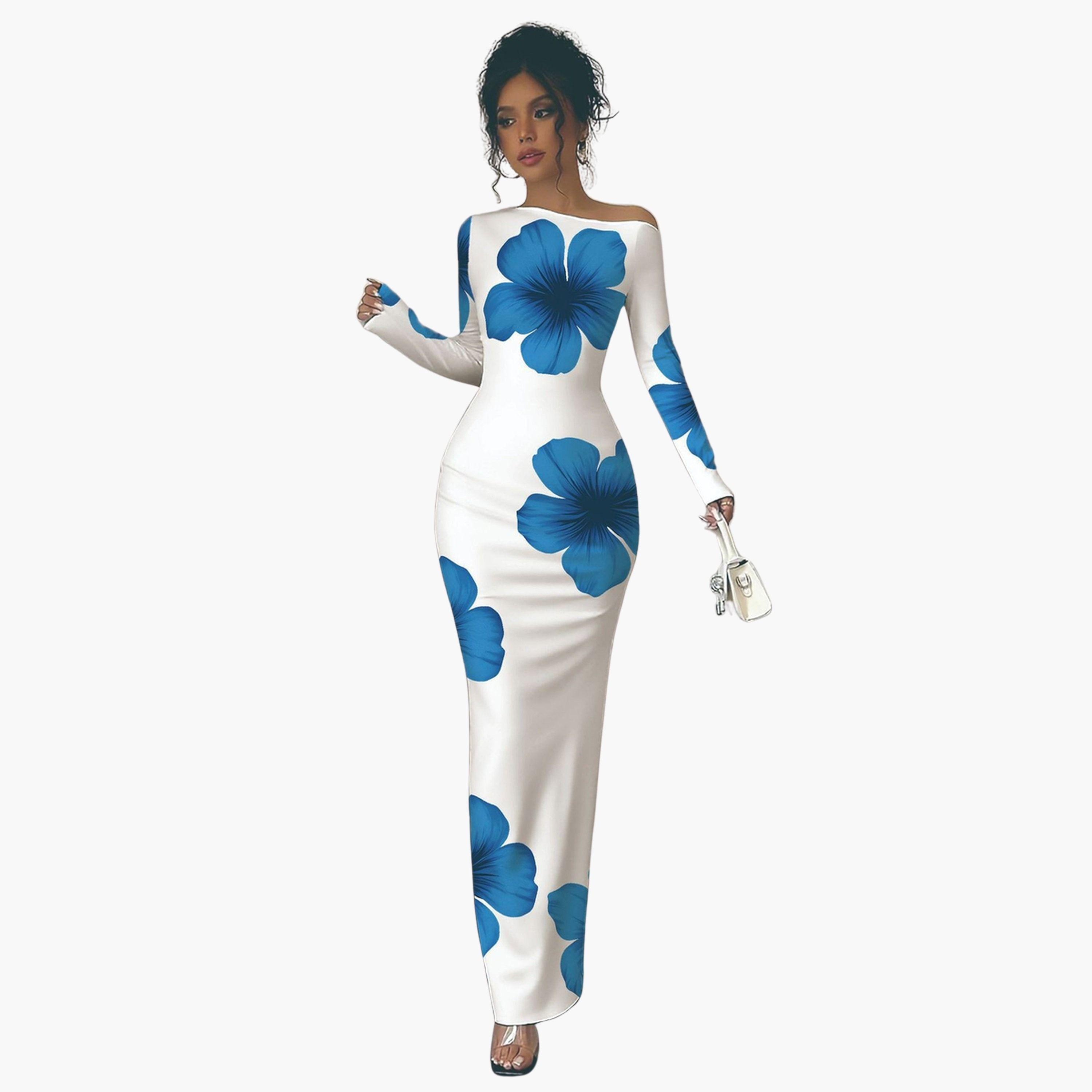 فستان طويل ضيق بطبعة زهور-women-clothing-dresses-image-1