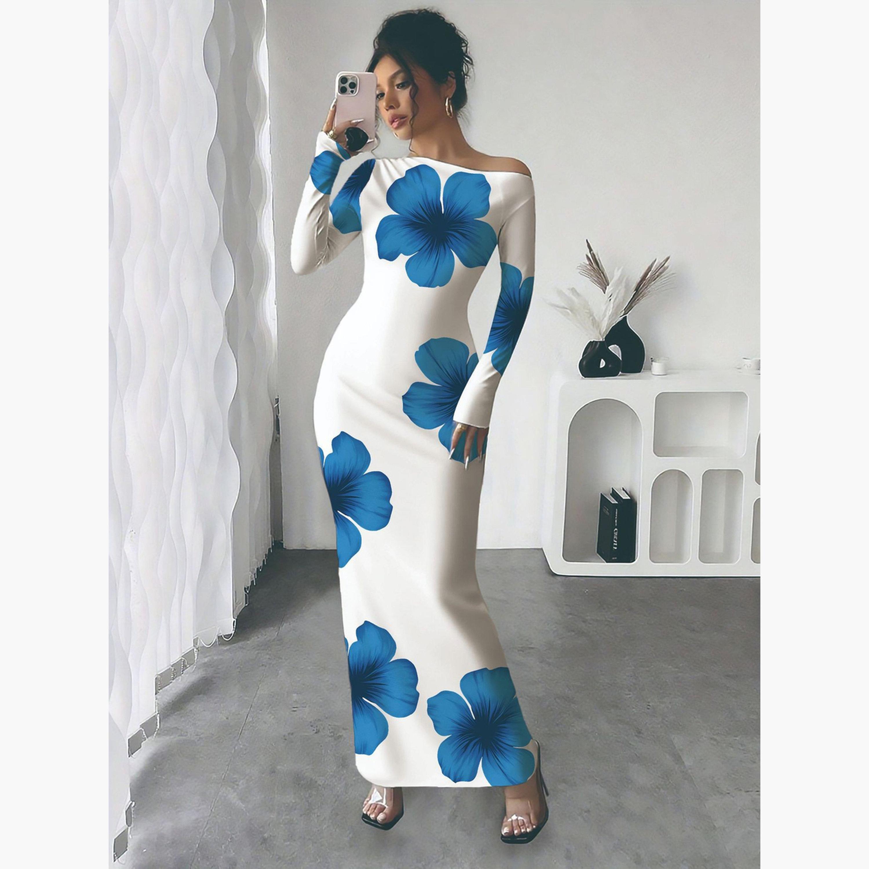 فستان طويل ضيق بطبعة زهور-women-clothing-dresses-image-2