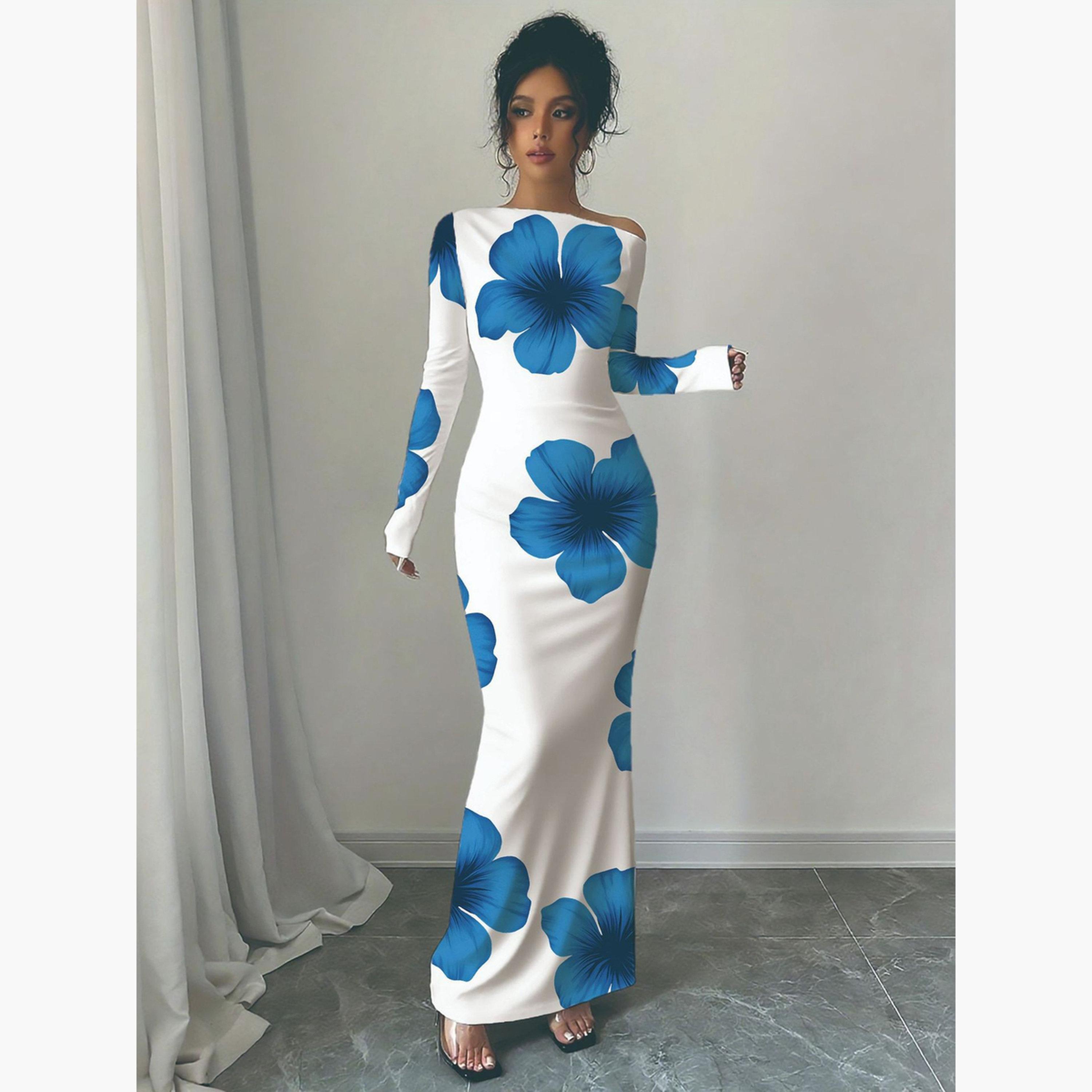 فستان طويل ضيق بطبعة زهور-women-clothing-dresses-image-3