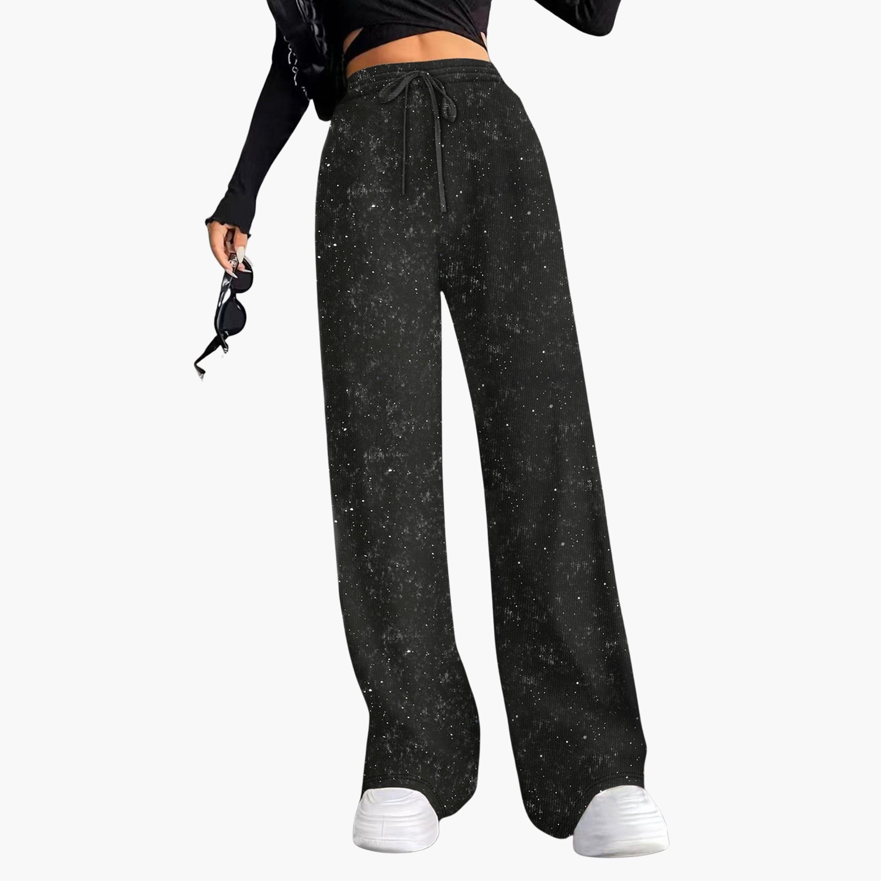 بنطال بأرجل واسعة وقماش بارز الملمس وخصر برباط-women-clothing-bottoms-joggers-image-1