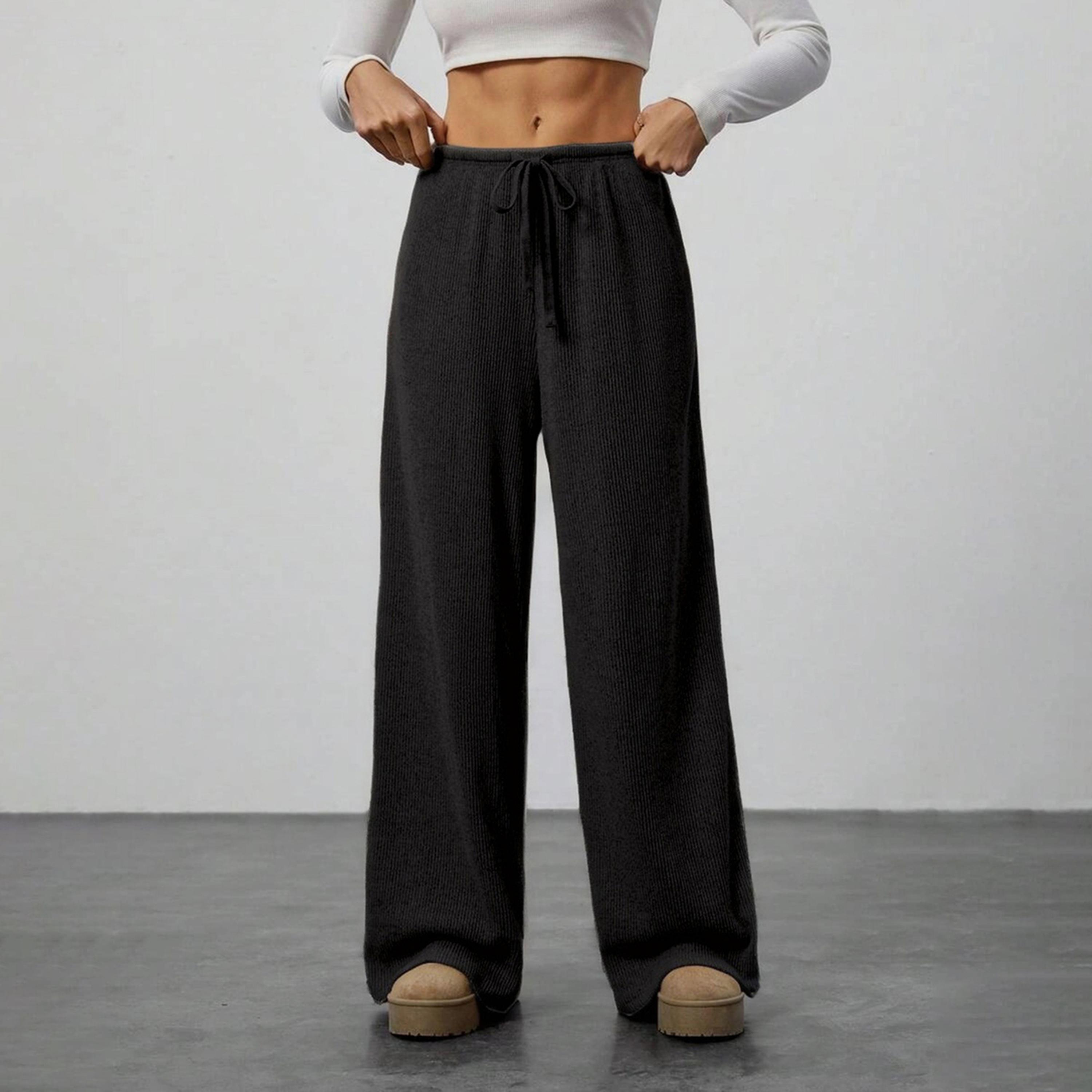 بنطال بأرجل واسعة وملمس بارز ورباط-women-clothing-bottoms-joggers-image-1