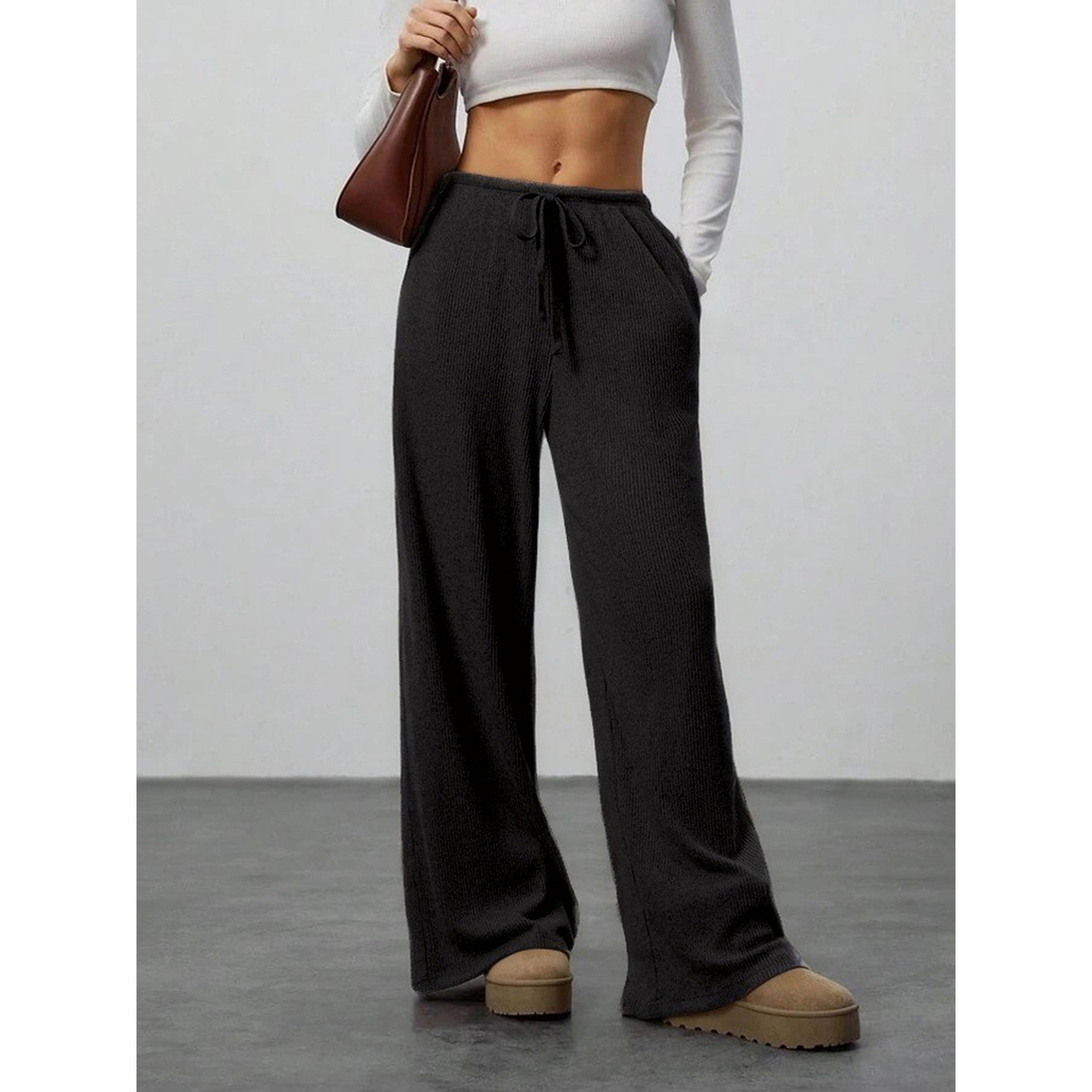 بنطال بأرجل واسعة وملمس بارز ورباط-women-clothing-bottoms-joggers-image-5