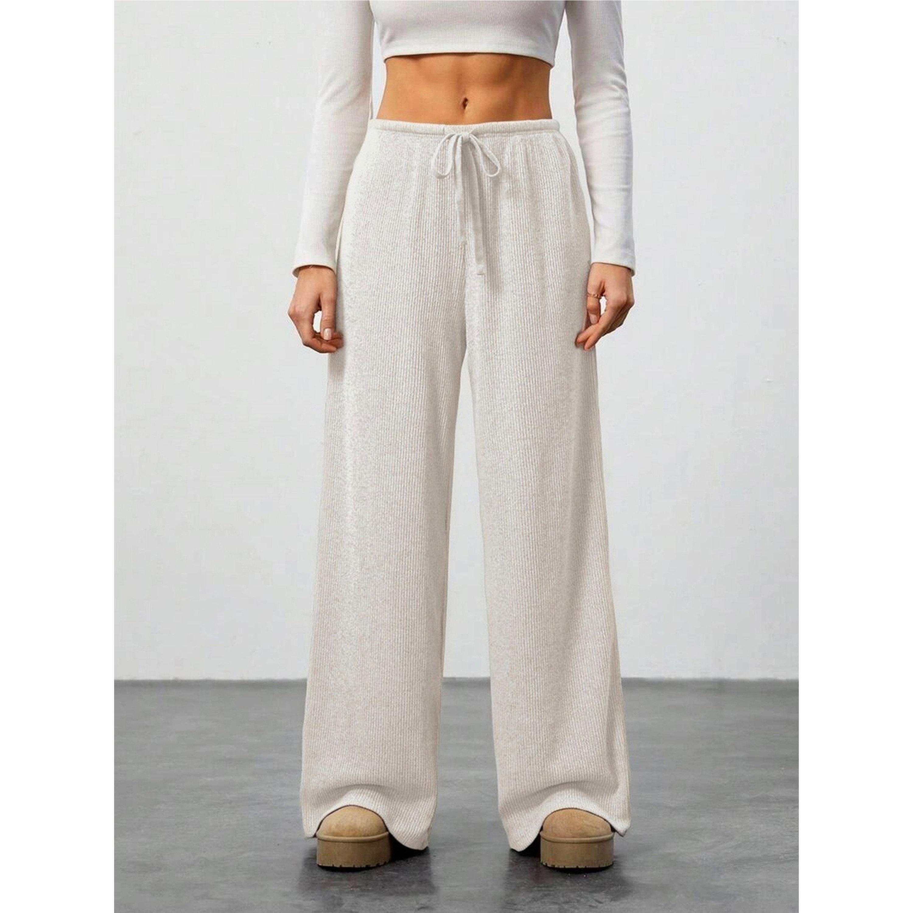 Take Two Beige Wide Leg Textured Pants with Drawstring-women-clothing-bottoms-joggers-image-1
