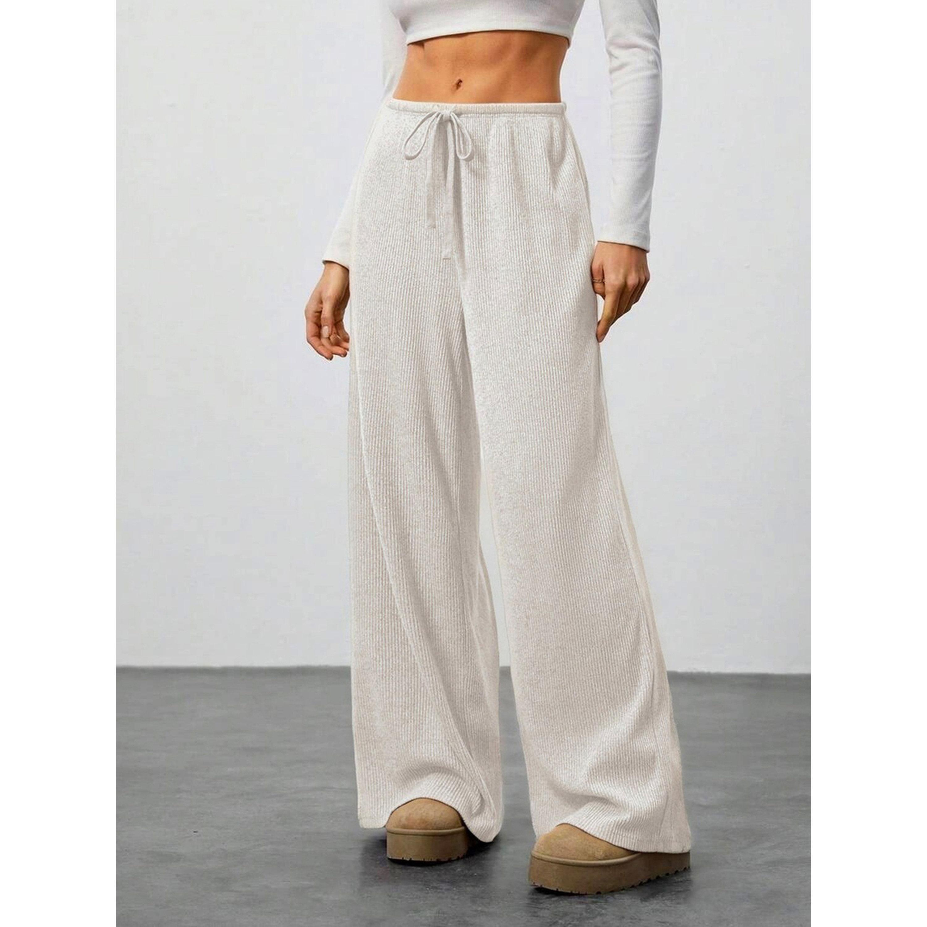 Take Two Beige Wide Leg Textured Pants with Drawstring-women-clothing-bottoms-joggers-image-4