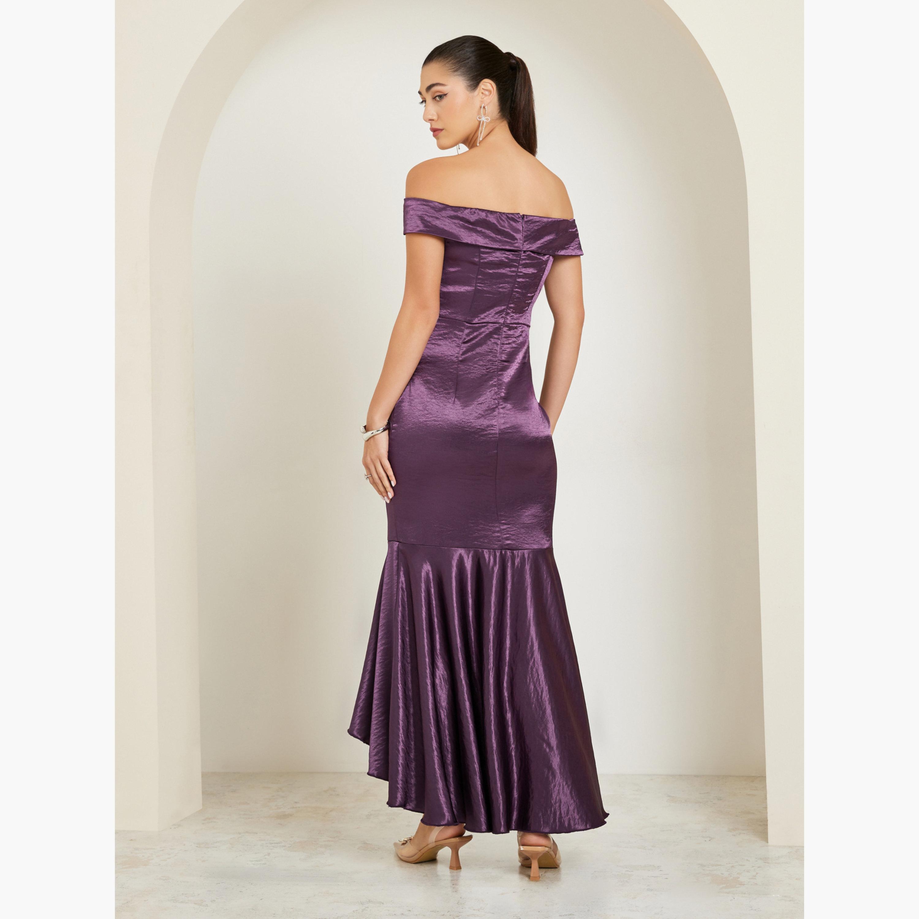 Styli Purple Off Shoulder asymmetric Hem Satin Maxi Dress-women-clothing-dresses-image-3