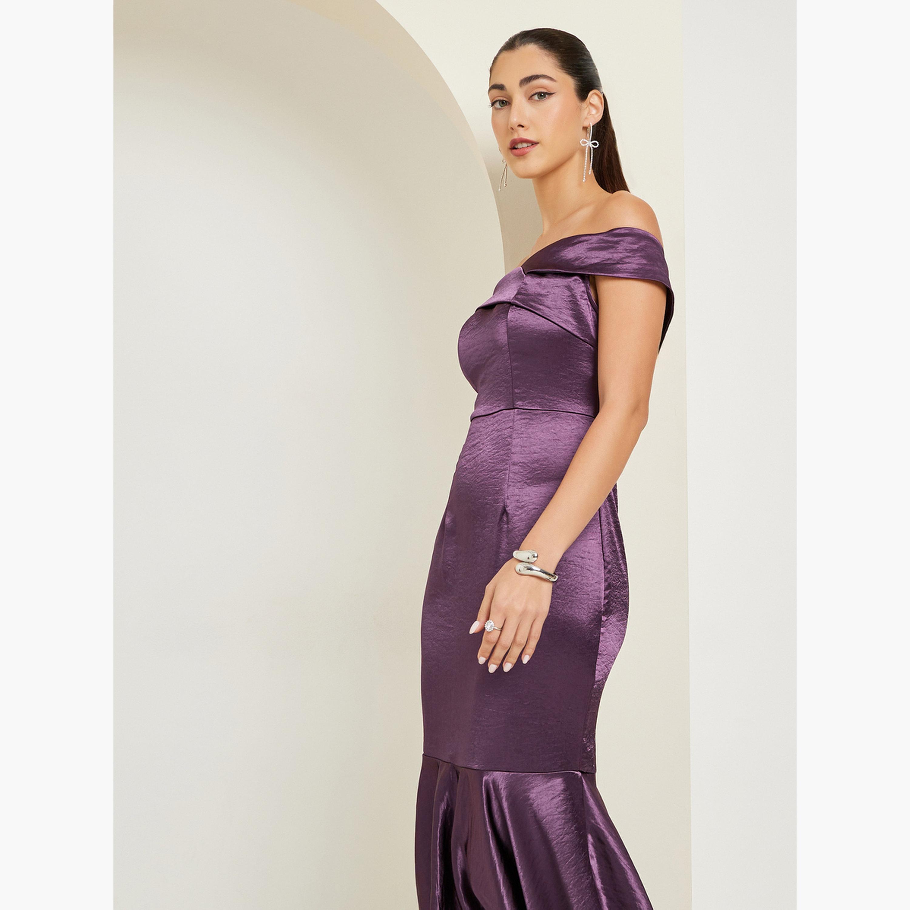 Styli Purple Off Shoulder asymmetric Hem Satin Maxi Dress-women-clothing-dresses-image-4
