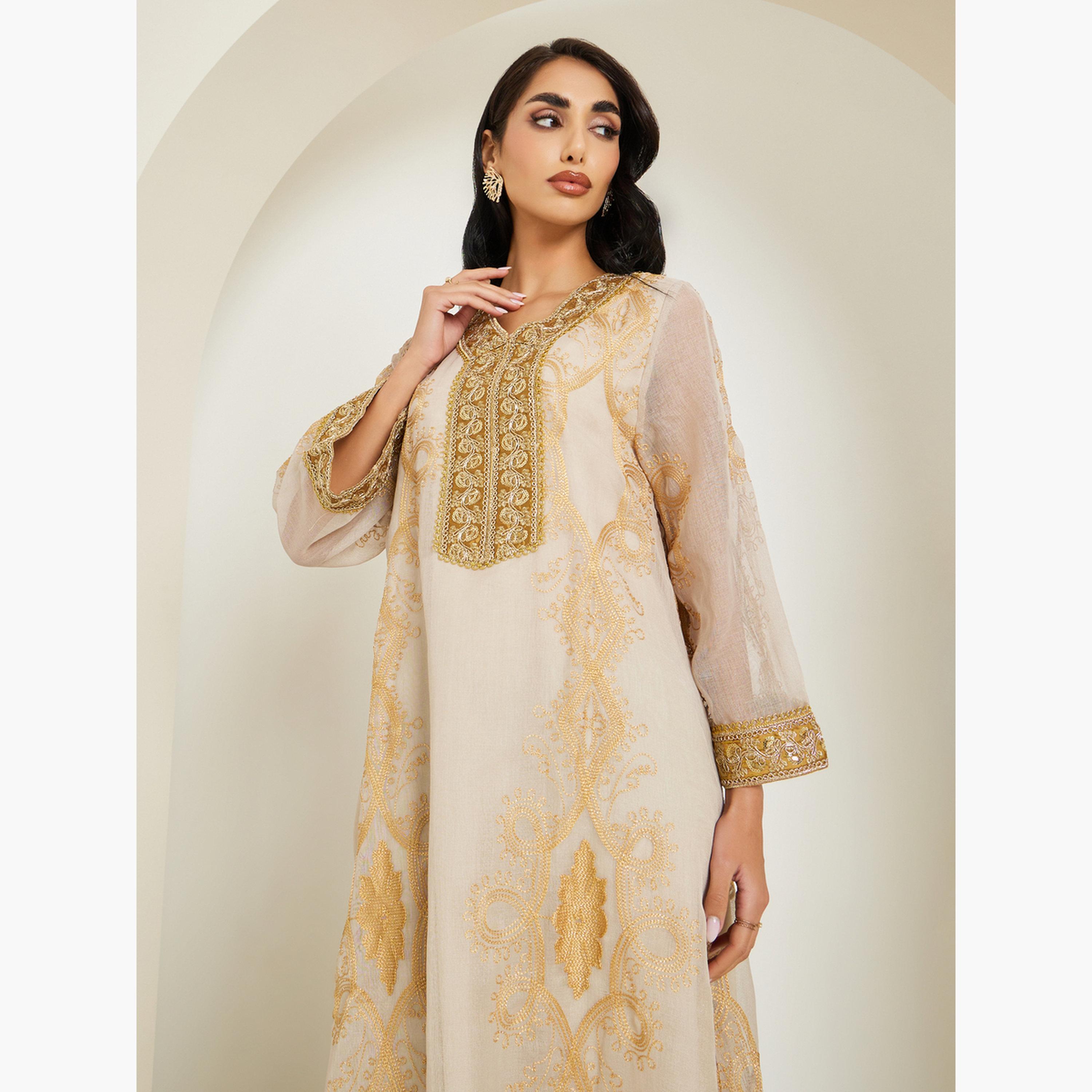 جلابية مزينة وتفاصيل دانتيل-women-arabicclothing-jalabiyas-image-2