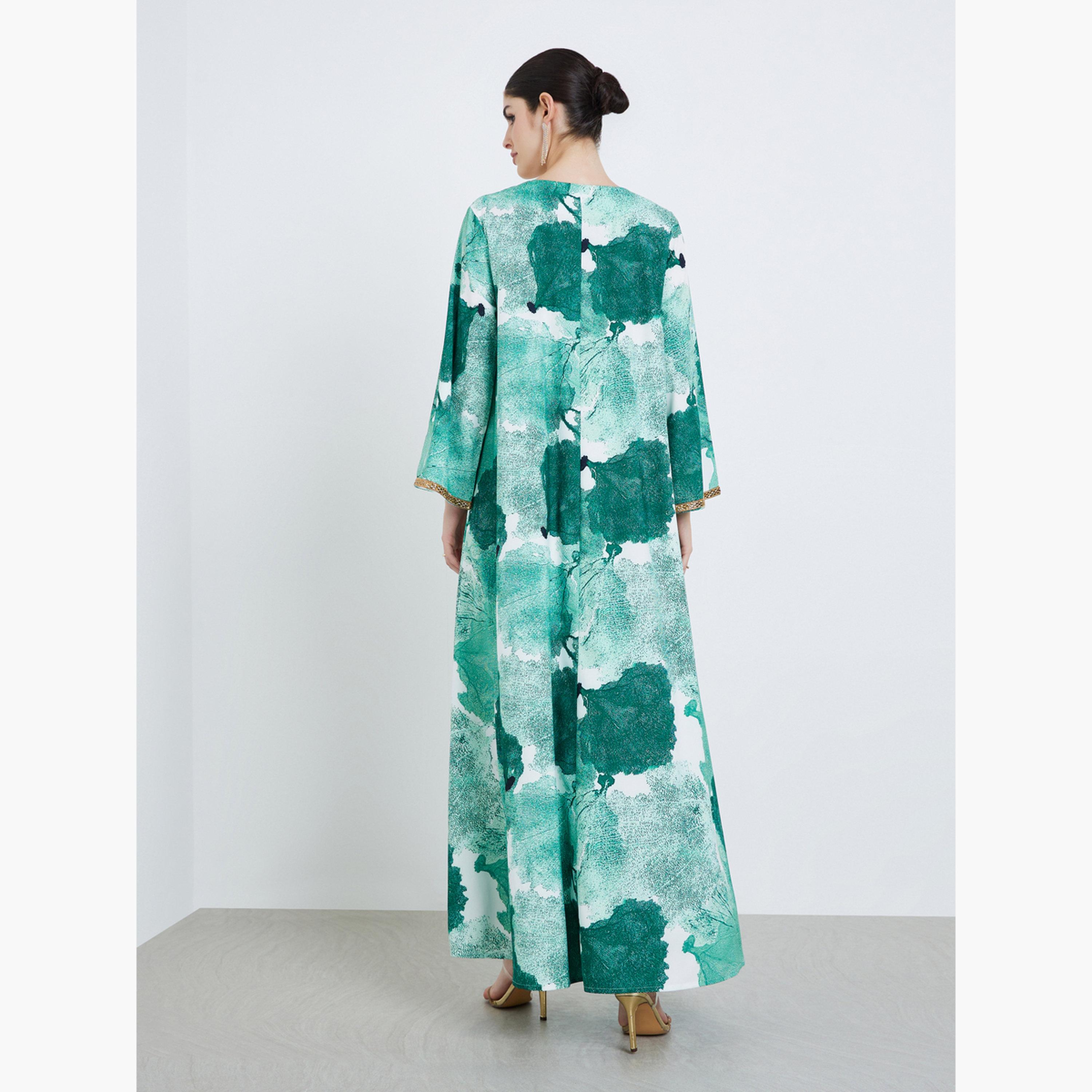 Amirah X Styli Women Green Printed Jalabiya with Tassel Detail-women-arabicclothing-jalabiyas-image-5