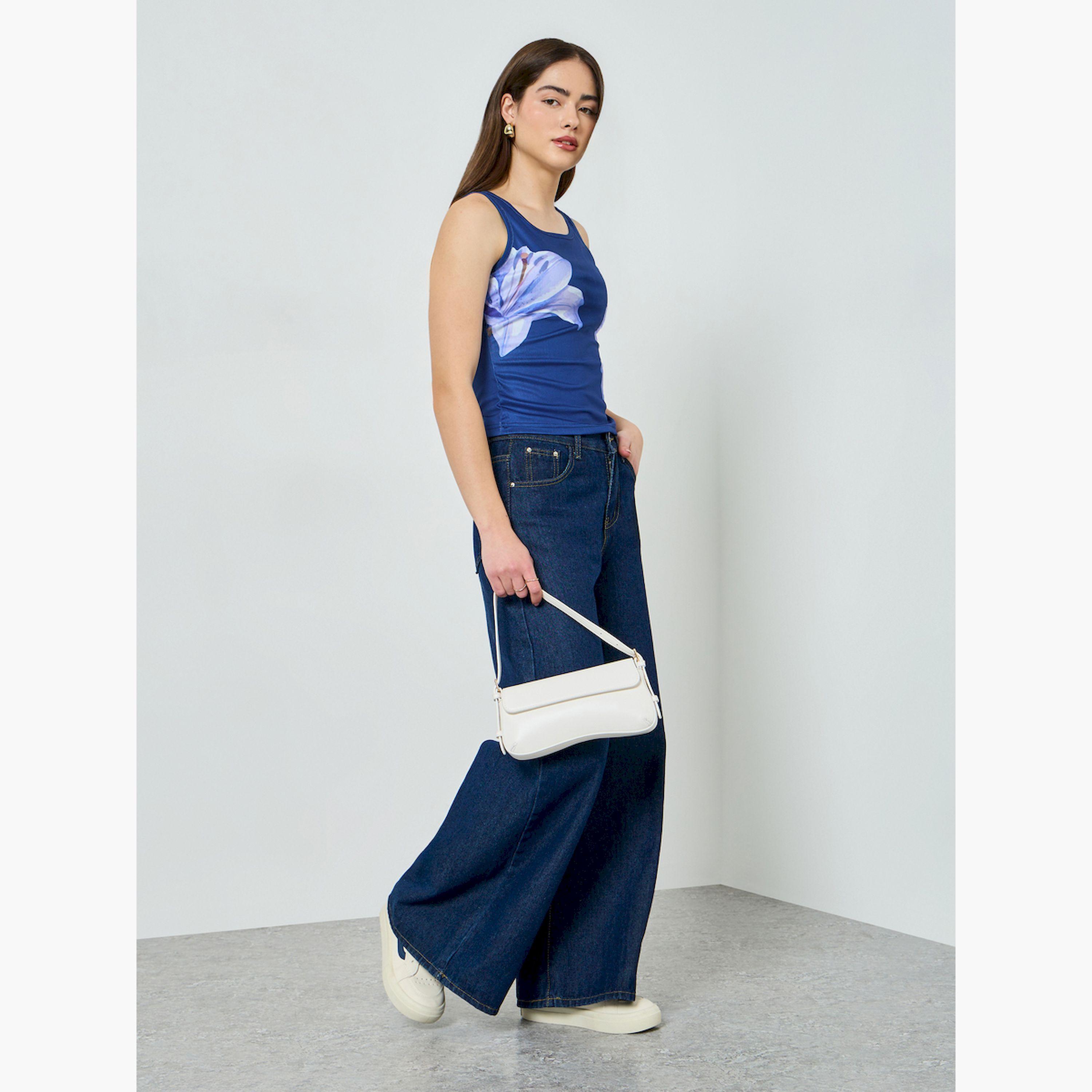 تيشيرت مضلع ضيق بنقشة زهور-women-clothing-tshirts-image-2