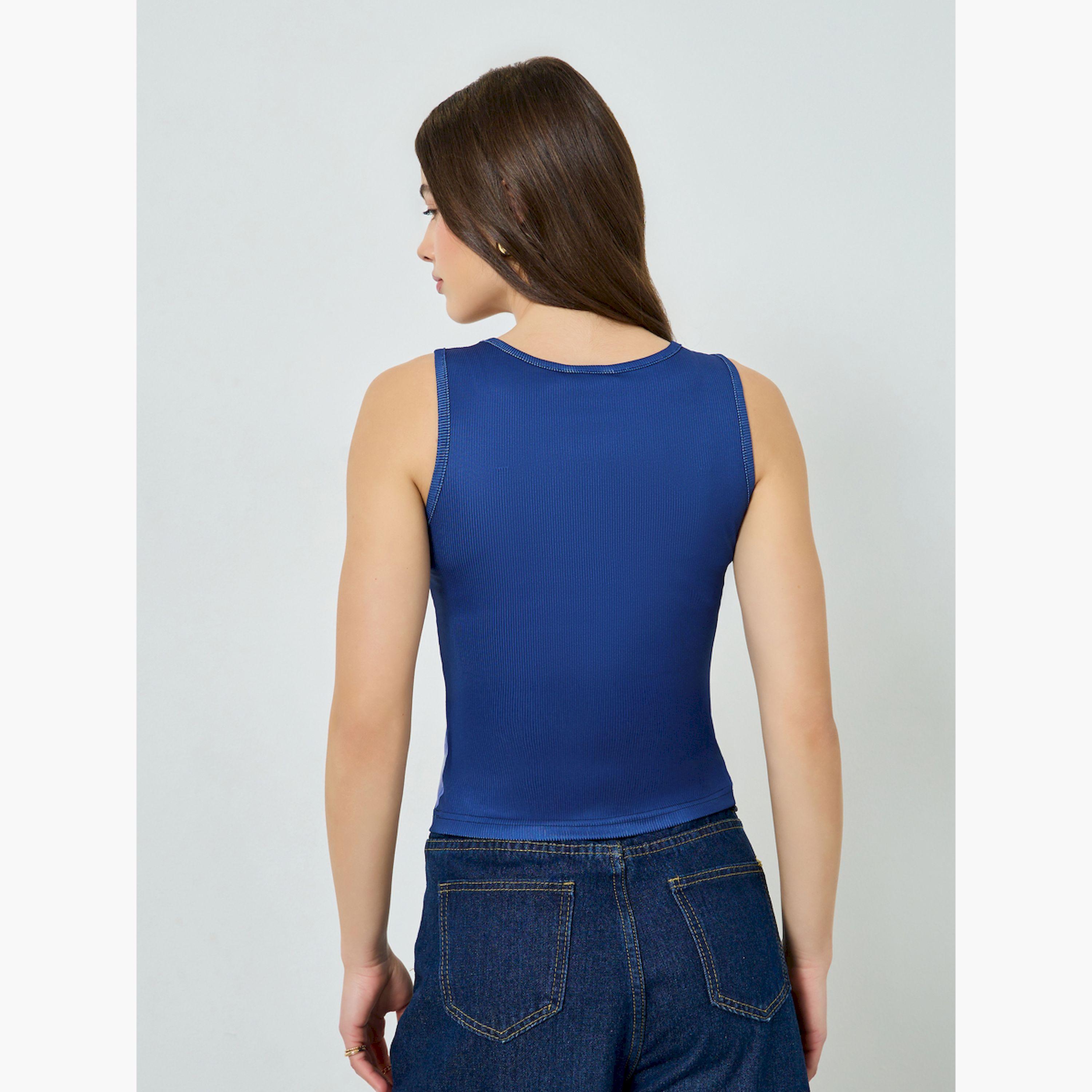 تيشيرت مضلع ضيق بنقشة زهور-women-clothing-tshirts-image-4