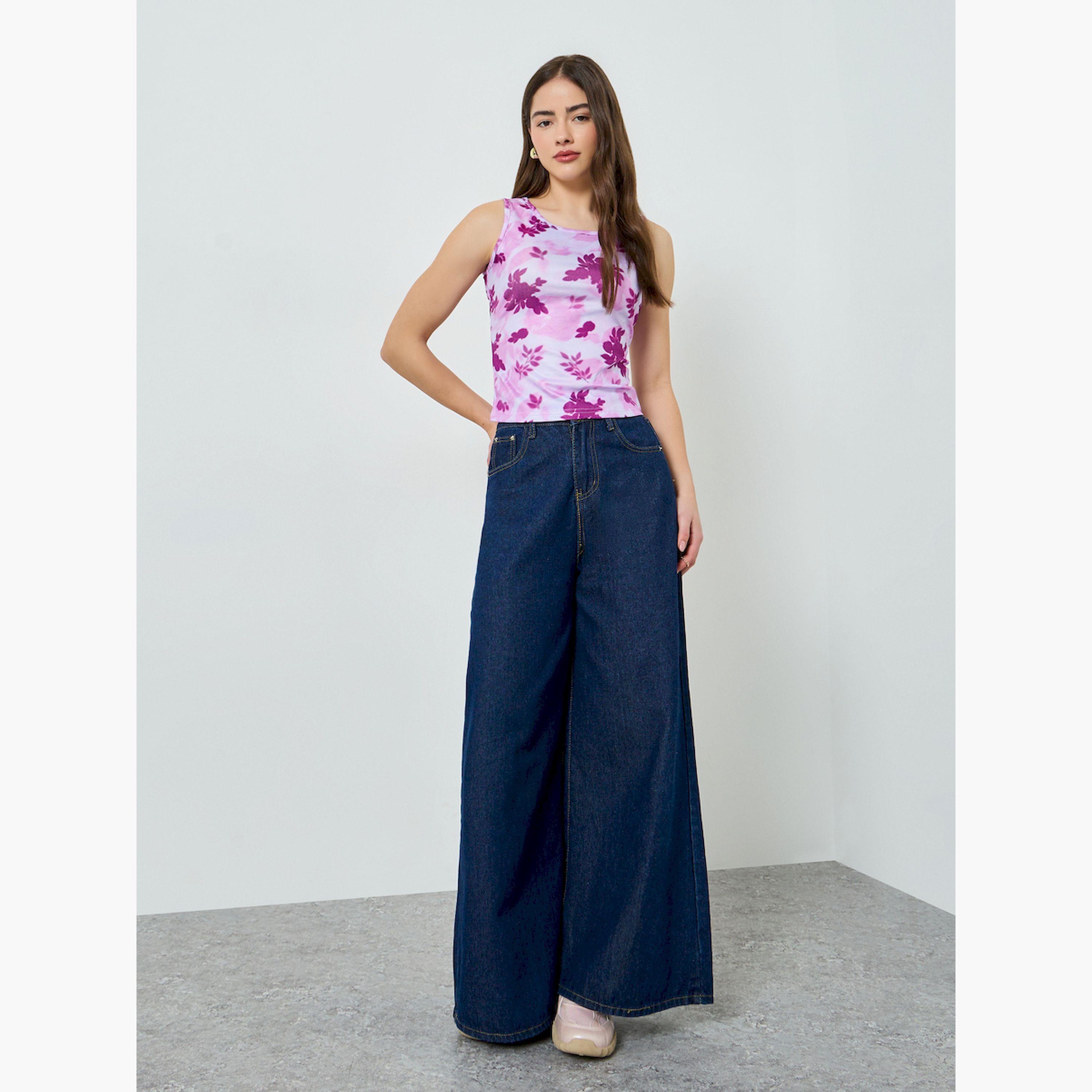 تيشيرت مضلع ضيق بنقشة زهور-women-clothing-tshirts-image-2