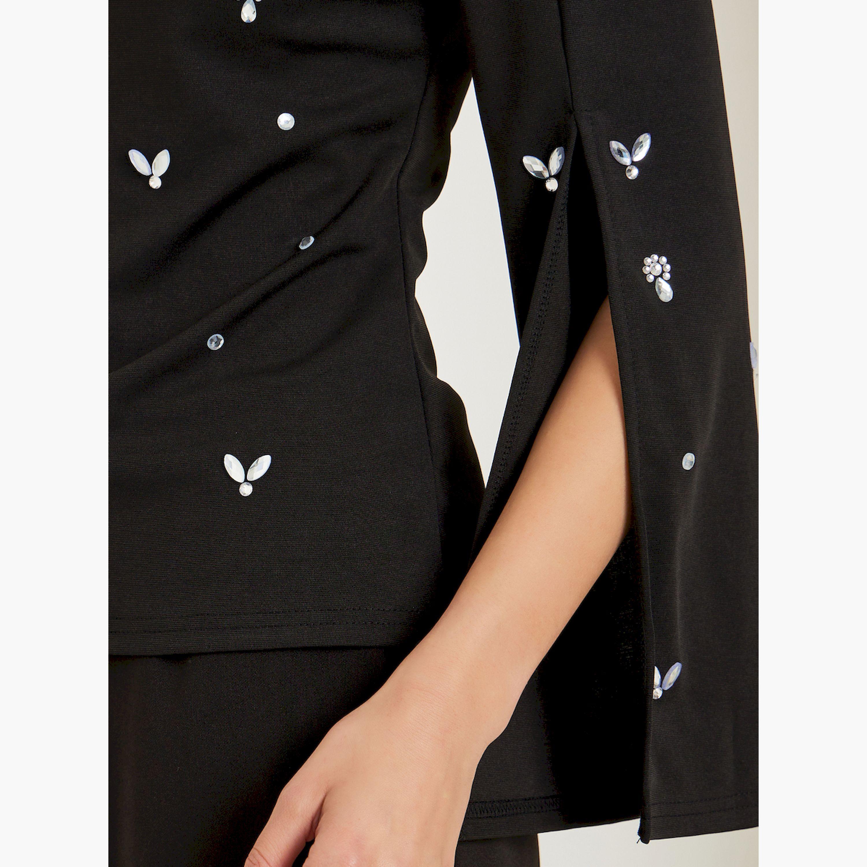 Styli Black Embellished Slit Sleeve Top-women-clothing-shirtsandblouses-blouses-image-4
