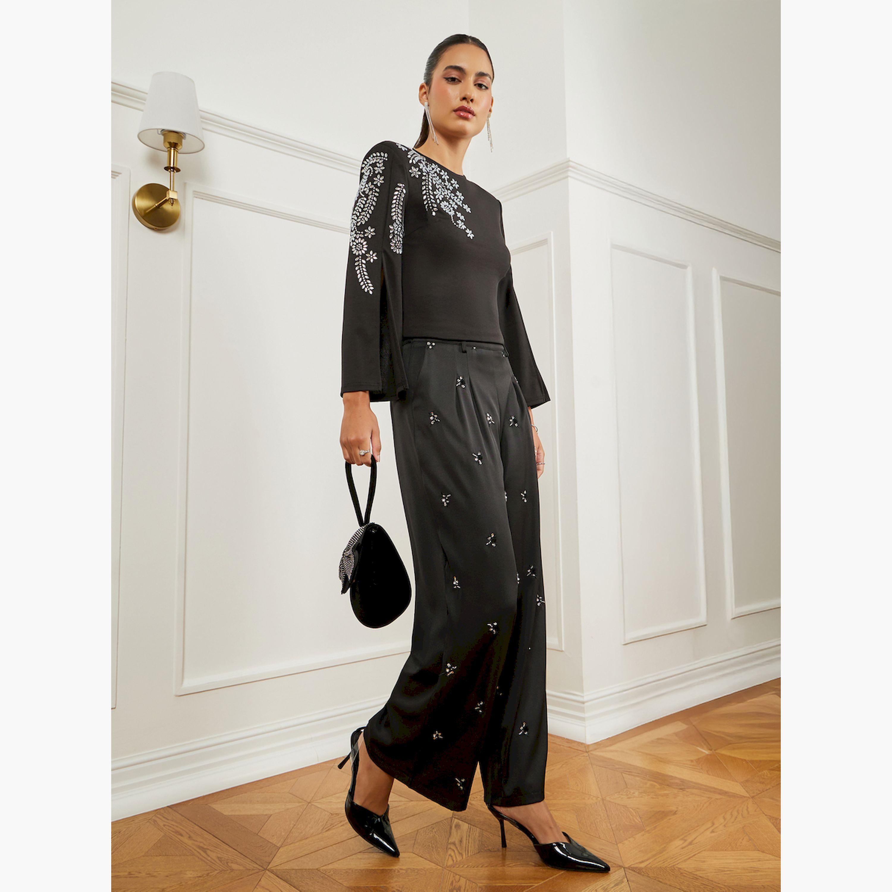 بلوزة بأكتاف مبطنة وأكمام بشق-women-clothing-shirtsandblouses-blouses-image-2