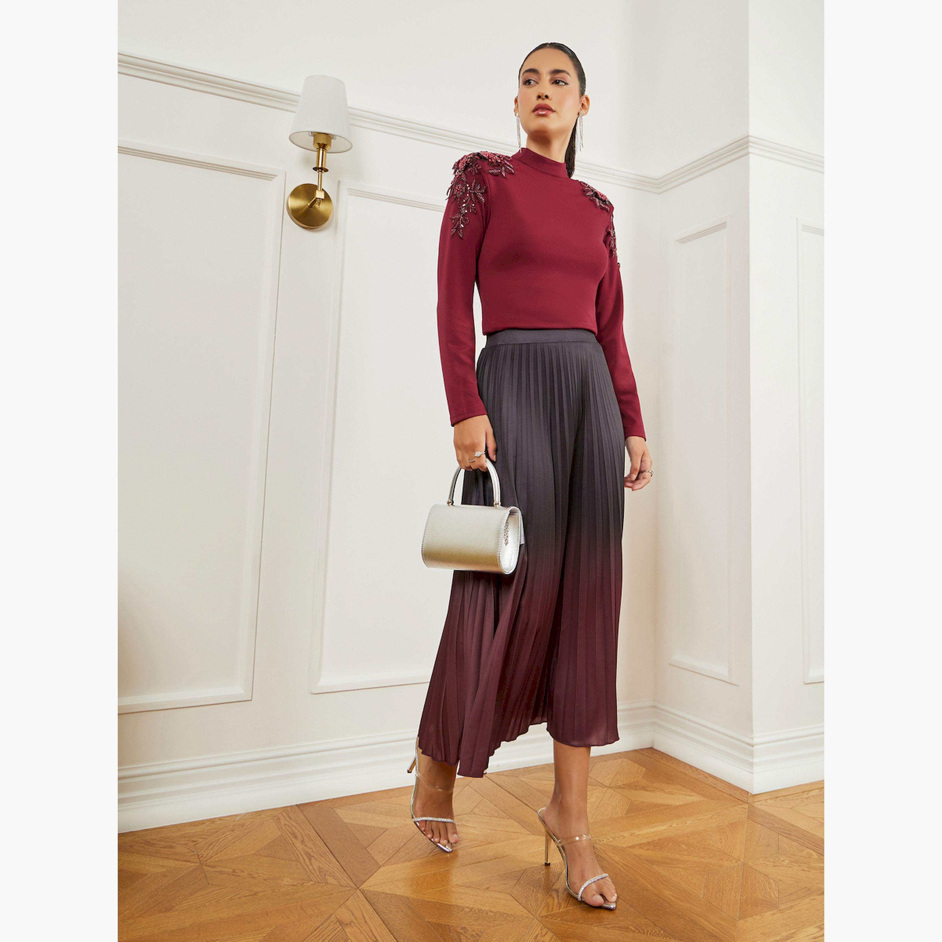 Styli Burgundy Embellished Shoulder Knit Top-women-clothing-shirtsandblouses-blouses-image-2