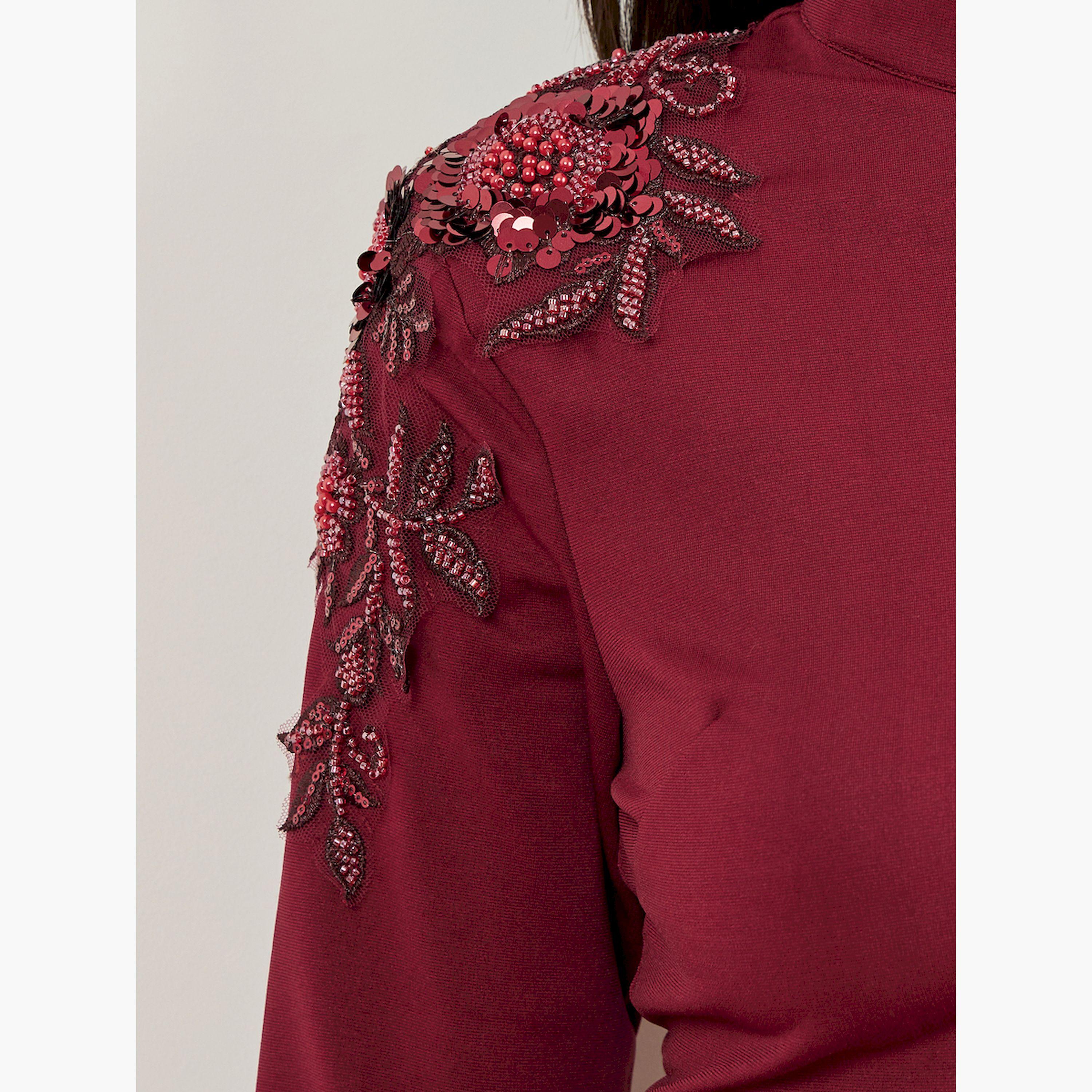 Styli Burgundy Embellished Shoulder Knit Top-women-clothing-shirtsandblouses-blouses-image-6