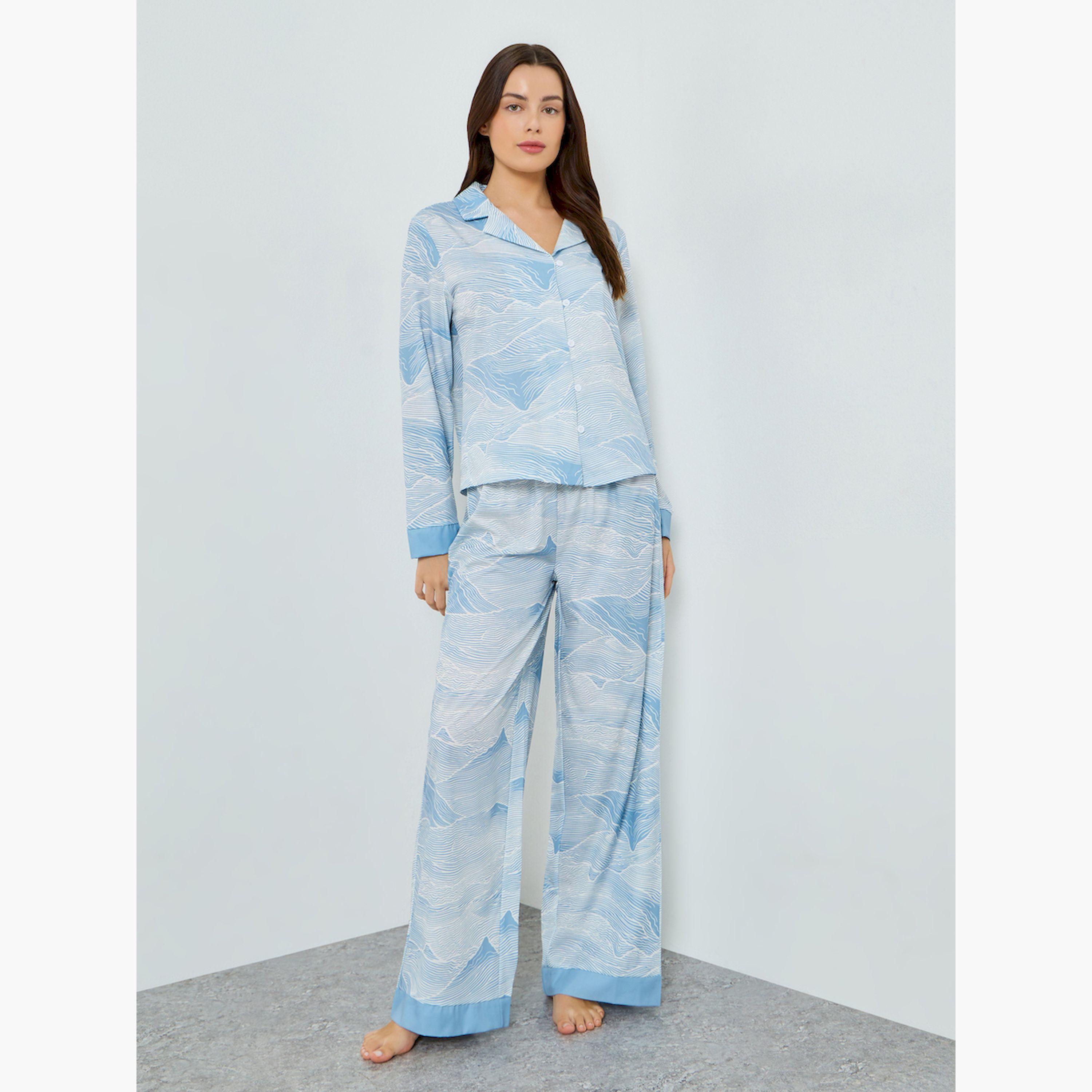 مجموعة من بيجاما وقميص بأساور متباينة وطبعة-women-clothing-nightwear-pyjamas-longsets-image-1