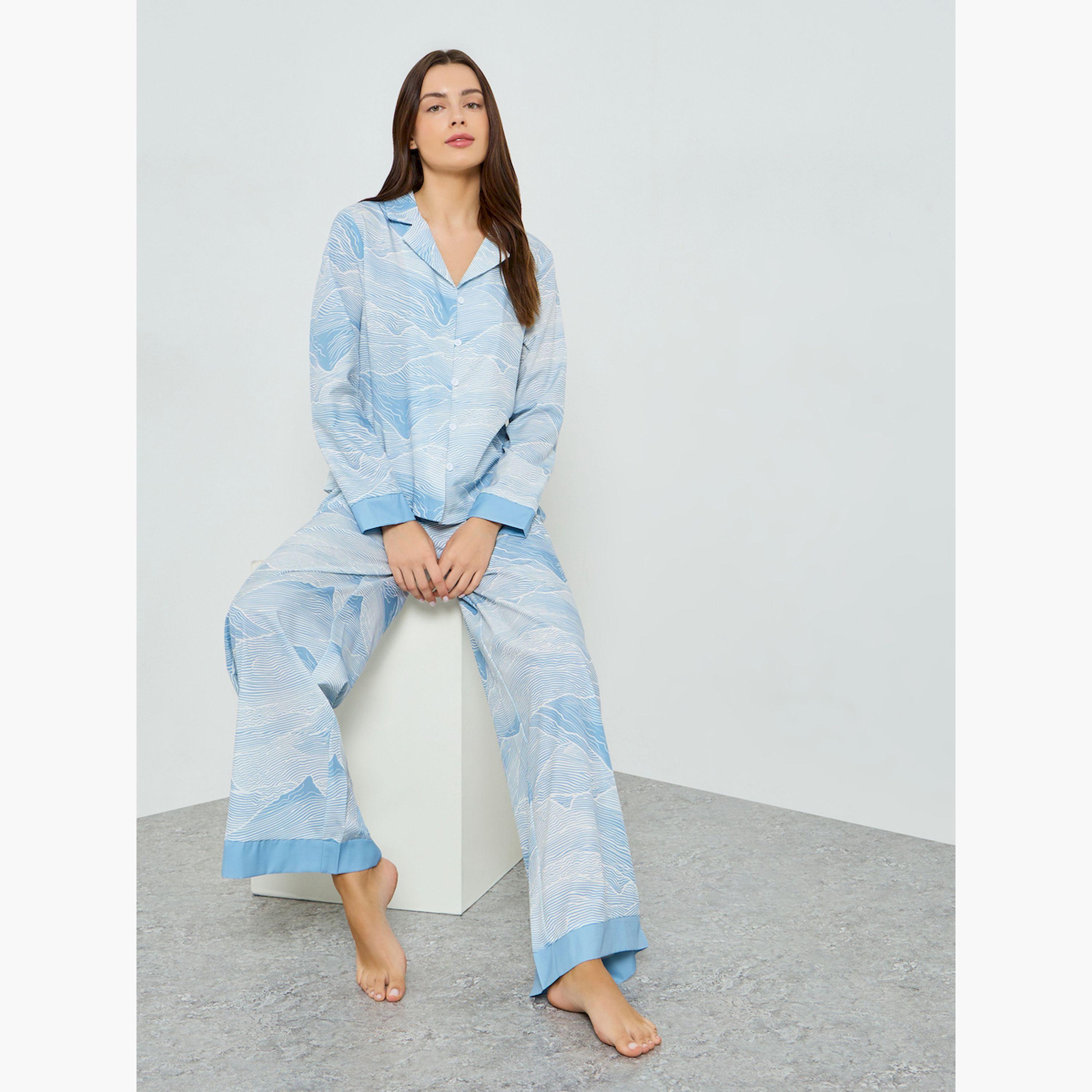 مجموعة من بيجاما وقميص بأساور متباينة وطبعة-women-clothing-nightwear-pyjamas-longsets-image-2