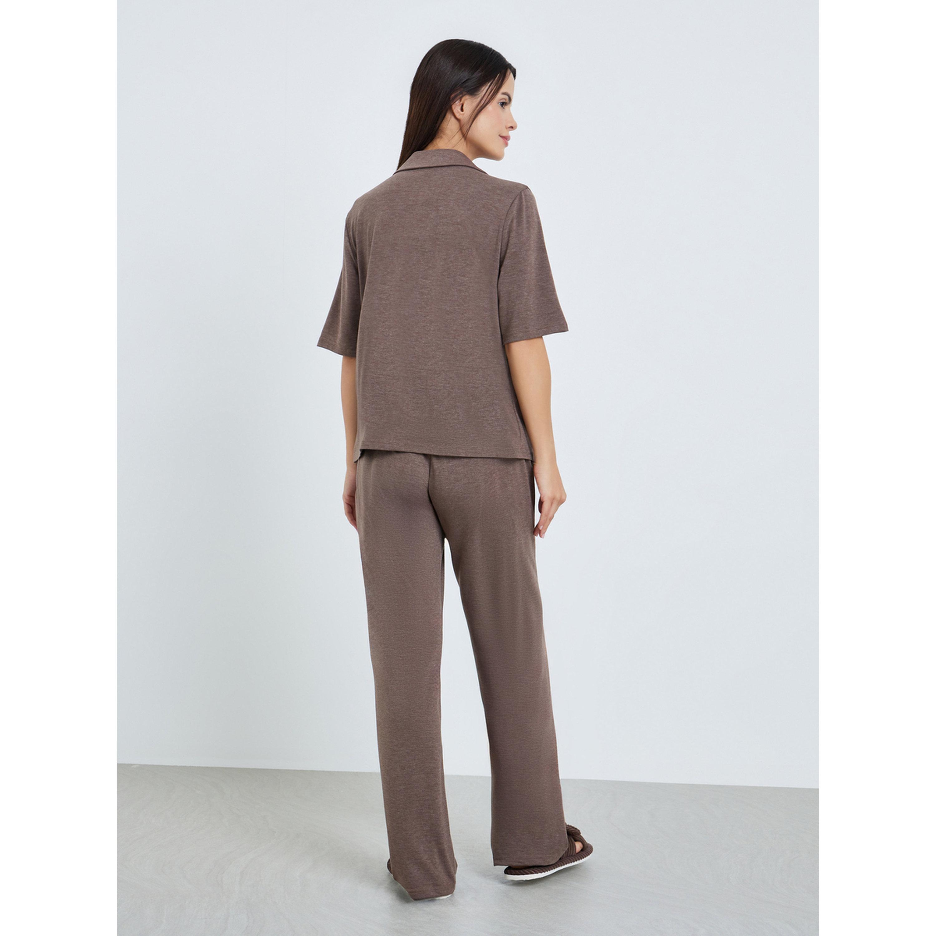 Styli Women Brown Melange Shirt and Pyjama Set-women-clothing-nightwear-pyjamas-longsets-image-3
