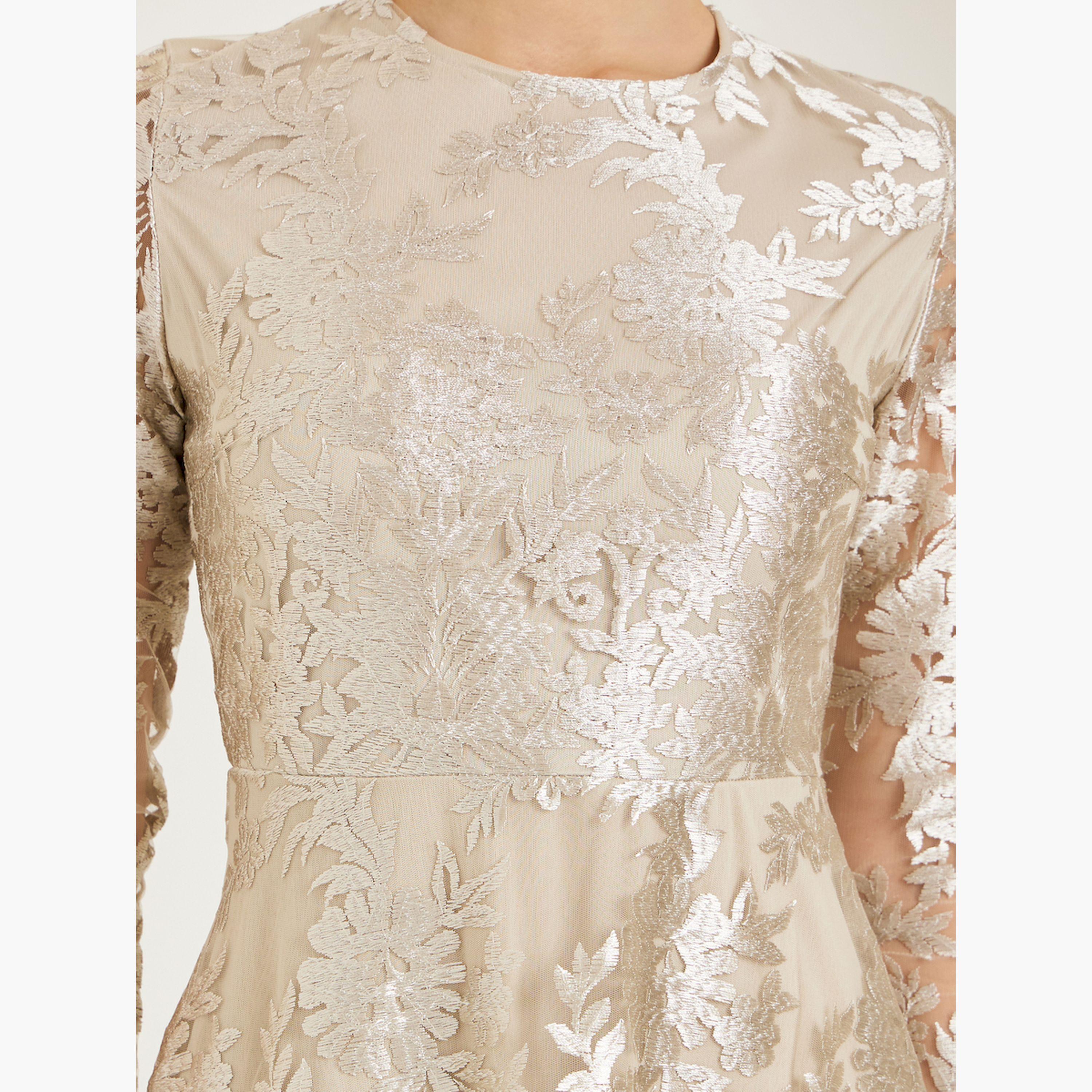 Styli All-Lace Textured Long Sleeve A-Line Maxi Dress-women-clothing-dresses-image-5