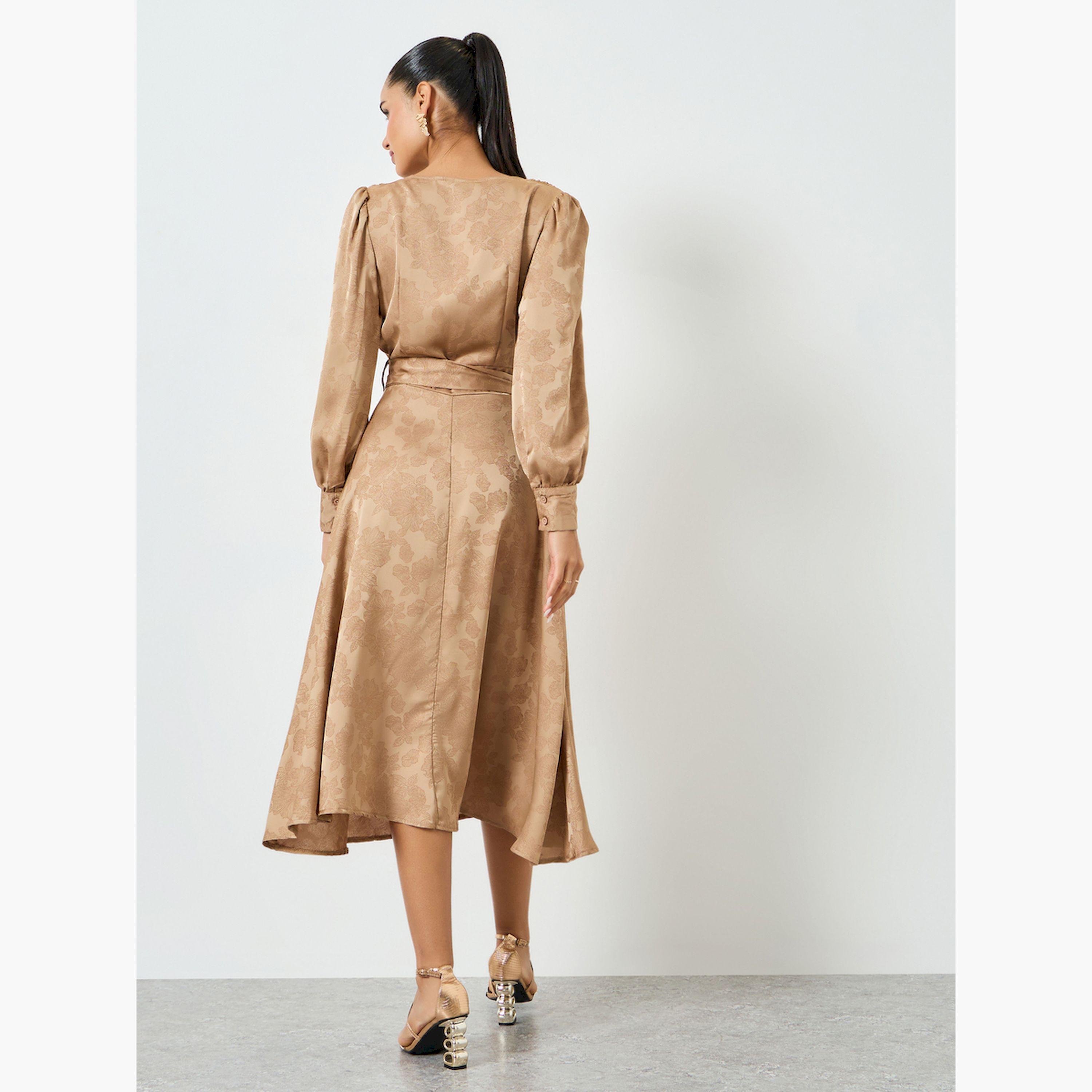 فستان ميدي بنمط بنمط لف وتفاصيل جاكار-women-clothing-dresses-image-4
