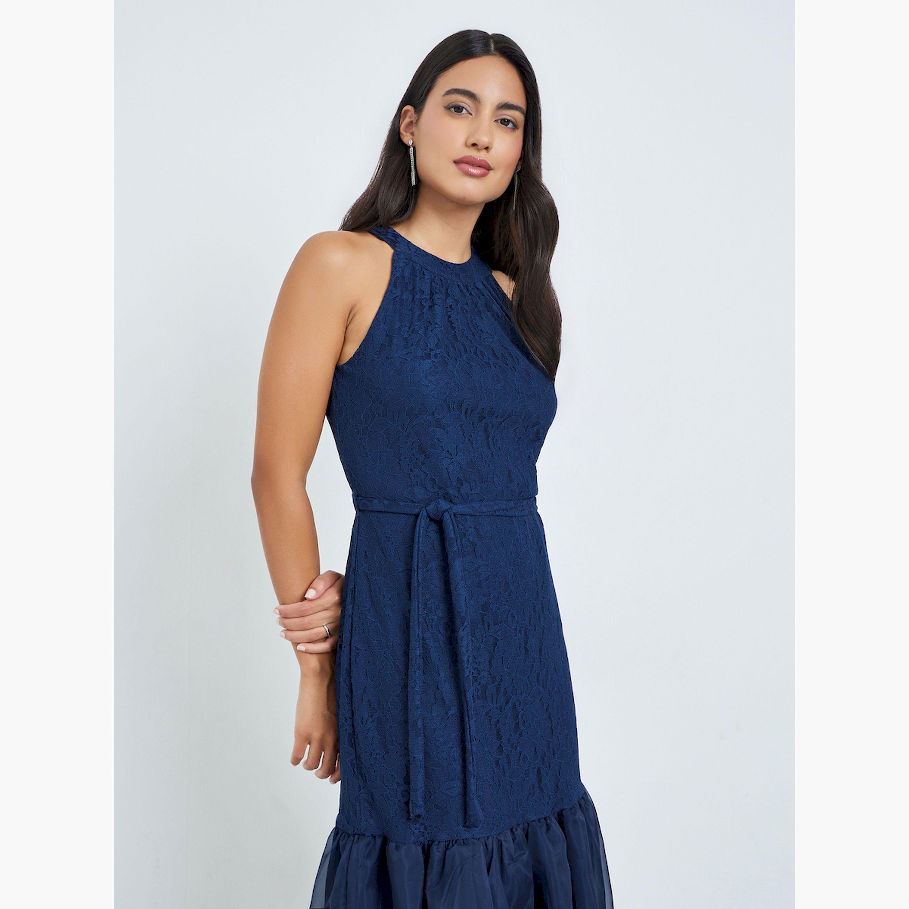 Styli Blue Lace Sleeveless Ruffled Hem Maxi Dress-women-clothing-dresses-image-2