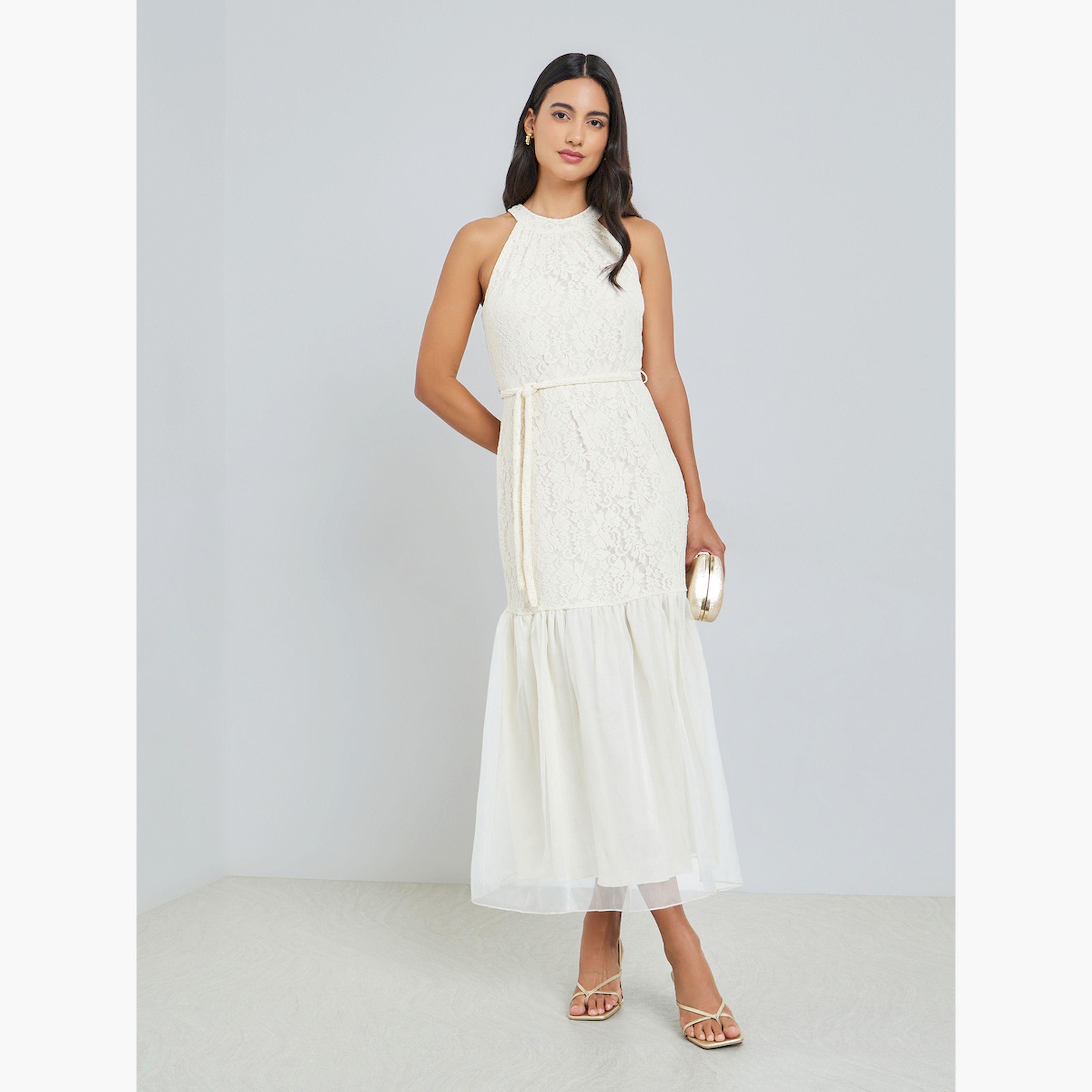 Styli Off-White Lace Sleeveless Ruffled Hem Maxi Dress-women-clothing-dresses-image-3