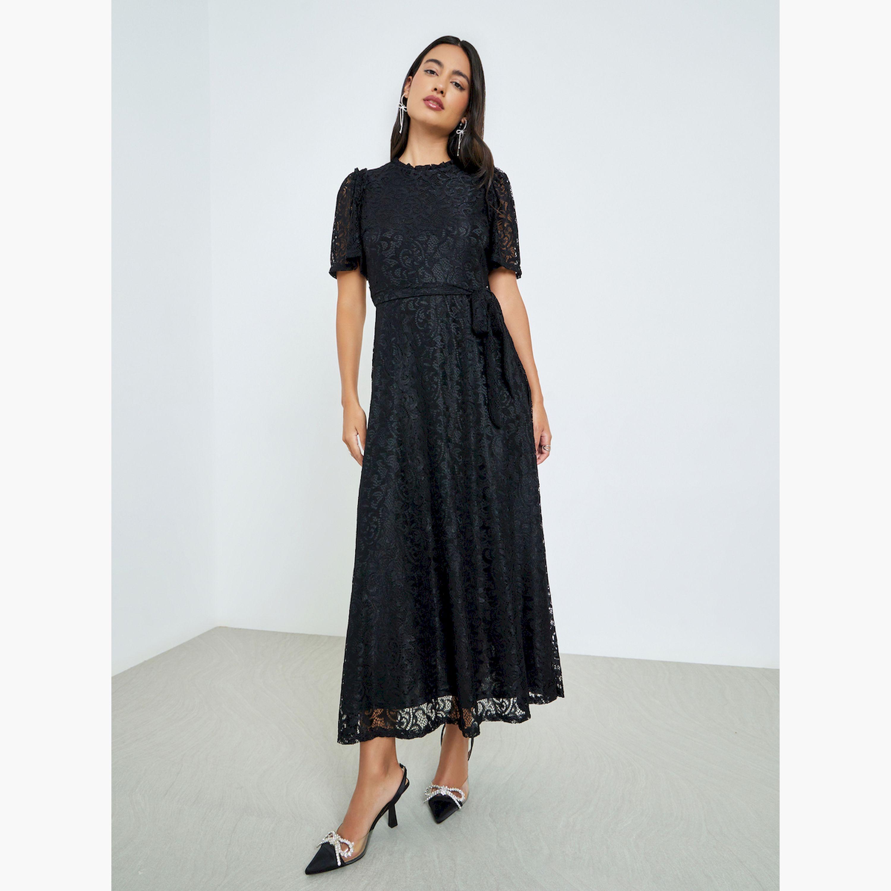 Styli Black Lace Short Sleeves A-Line Maxi Dress-women-clothing-dresses-image-3