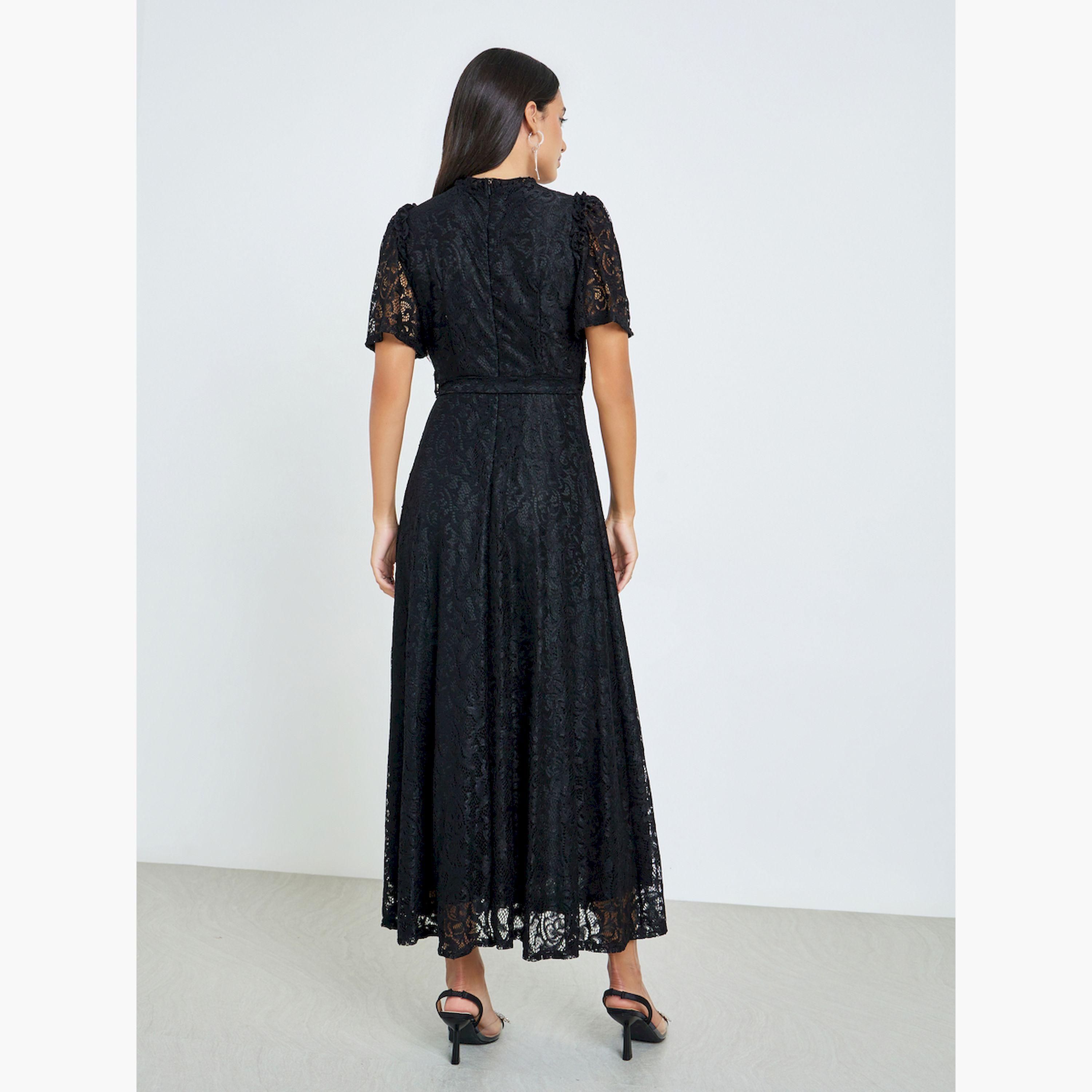 Styli Black Lace Short Sleeves A-Line Maxi Dress-women-clothing-dresses-image-5